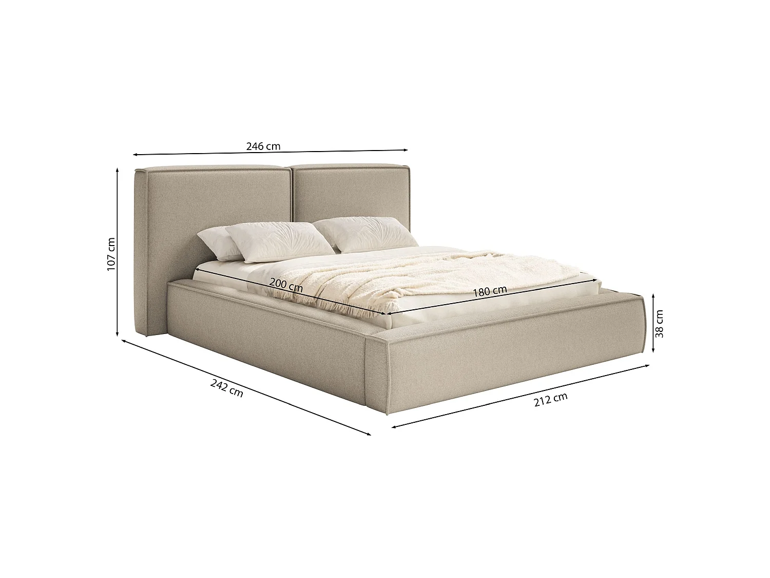 Gestoffeerd bed 180x200 – opbergruimte – lattenbodem – chenille – grafietgrijs – TILVES