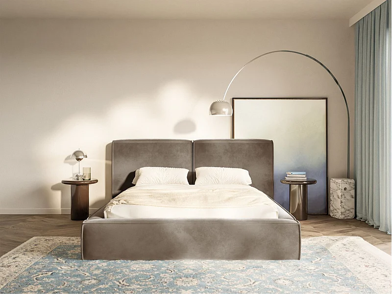 Gestoffeerd bed 200x200 – opbergruimte – lattenbodem – velours – lichtbruin – TILVES