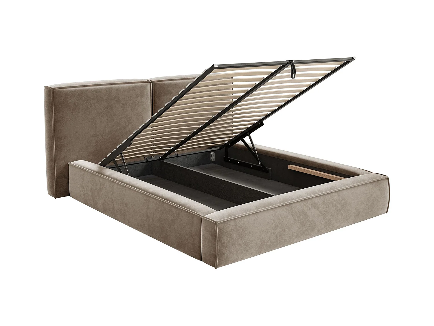 Polsterbett 200x200 mit Bettkasten – Lattenrost – Velours – hellbraun – TILVES