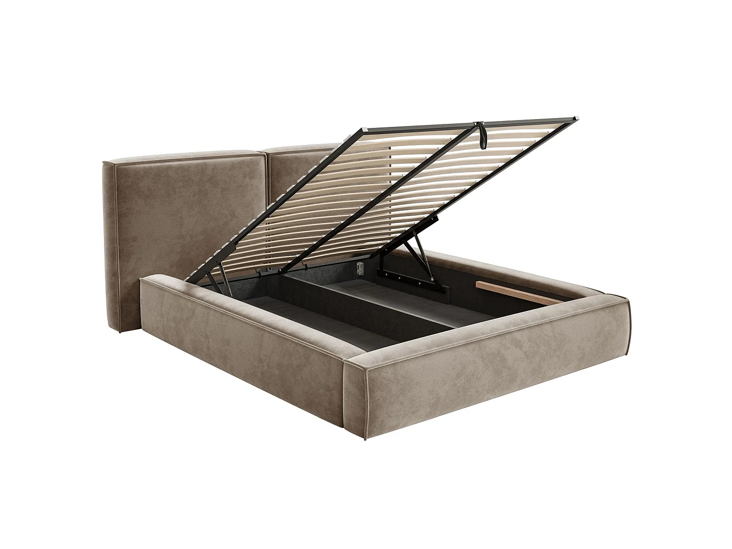 Polsterbett 200x200 mit Bettkasten – Lattenrost – Velours – hellbraun – TILVES