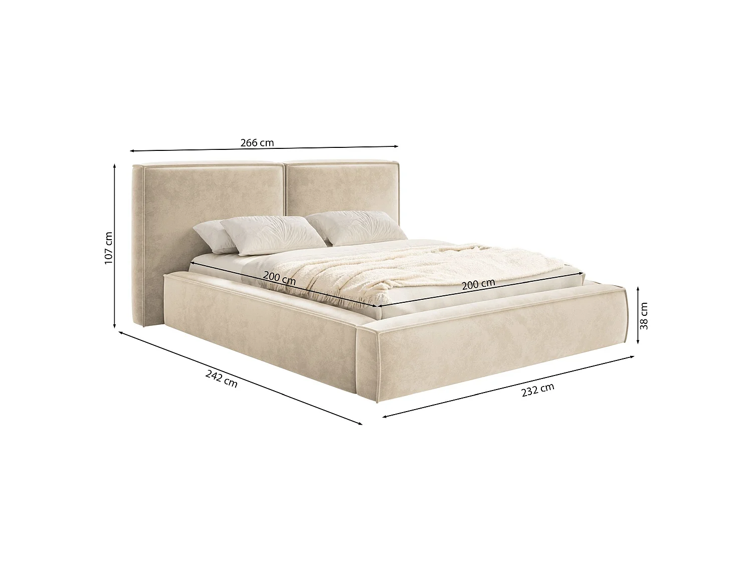 Polsterbett 200x200 mit Bettkasten – Lattenrost – Velours – hellbraun – TILVES