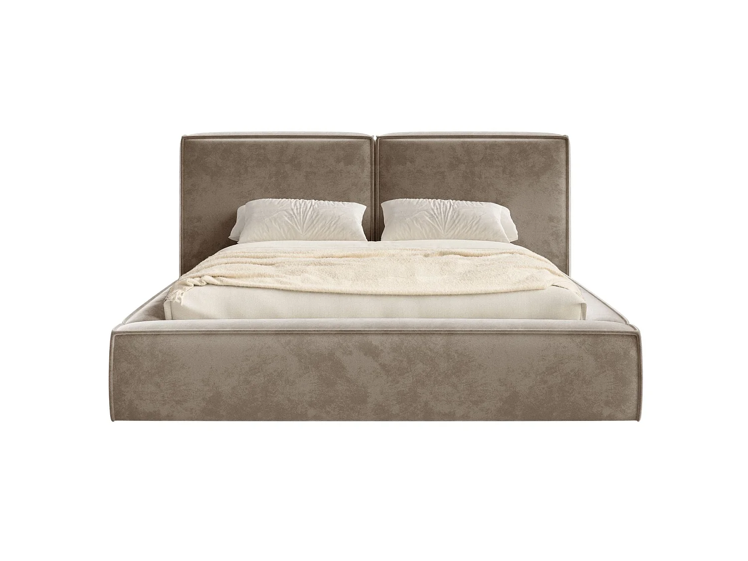 Polsterbett 200x200 mit Bettkasten – Lattenrost – Velours – hellbraun – TILVES