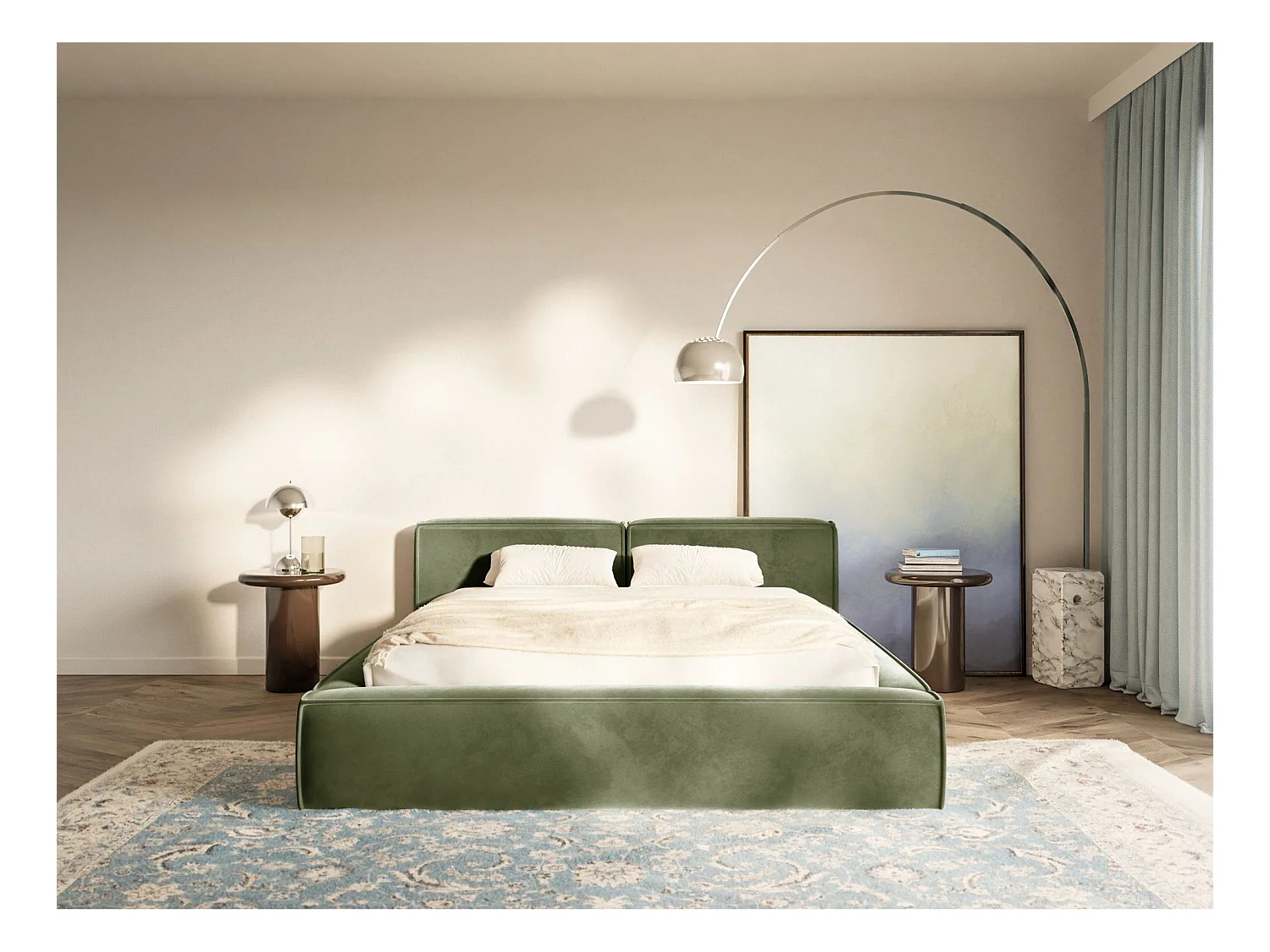 Polsterbett 160x200 mit Bettkasten – Lattenrost – Velours – olivgrün – TILVES SLIM