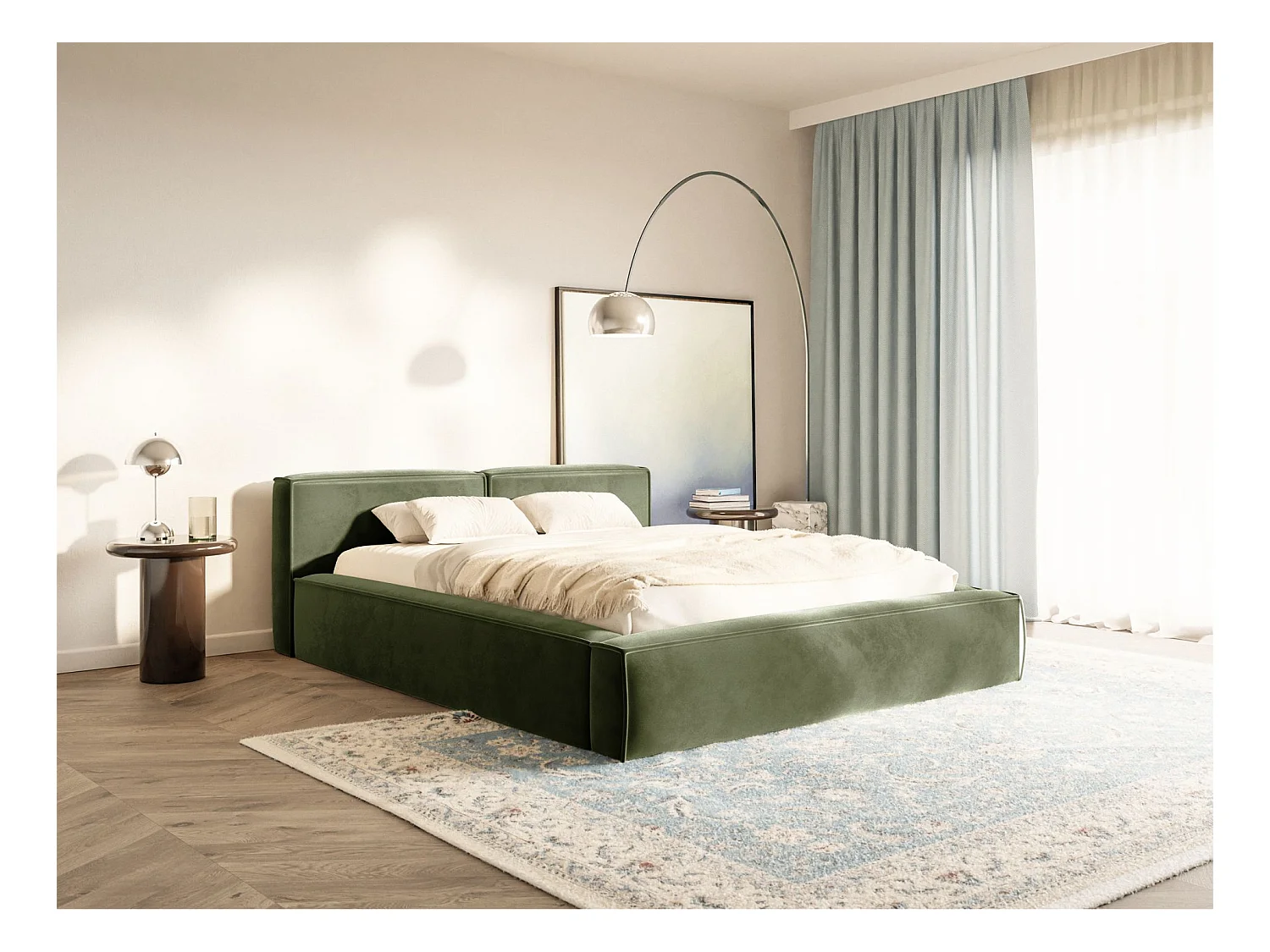 Polsterbett 160x200 mit Bettkasten – Lattenrost – Velours – olivgrün – TILVES SLIM