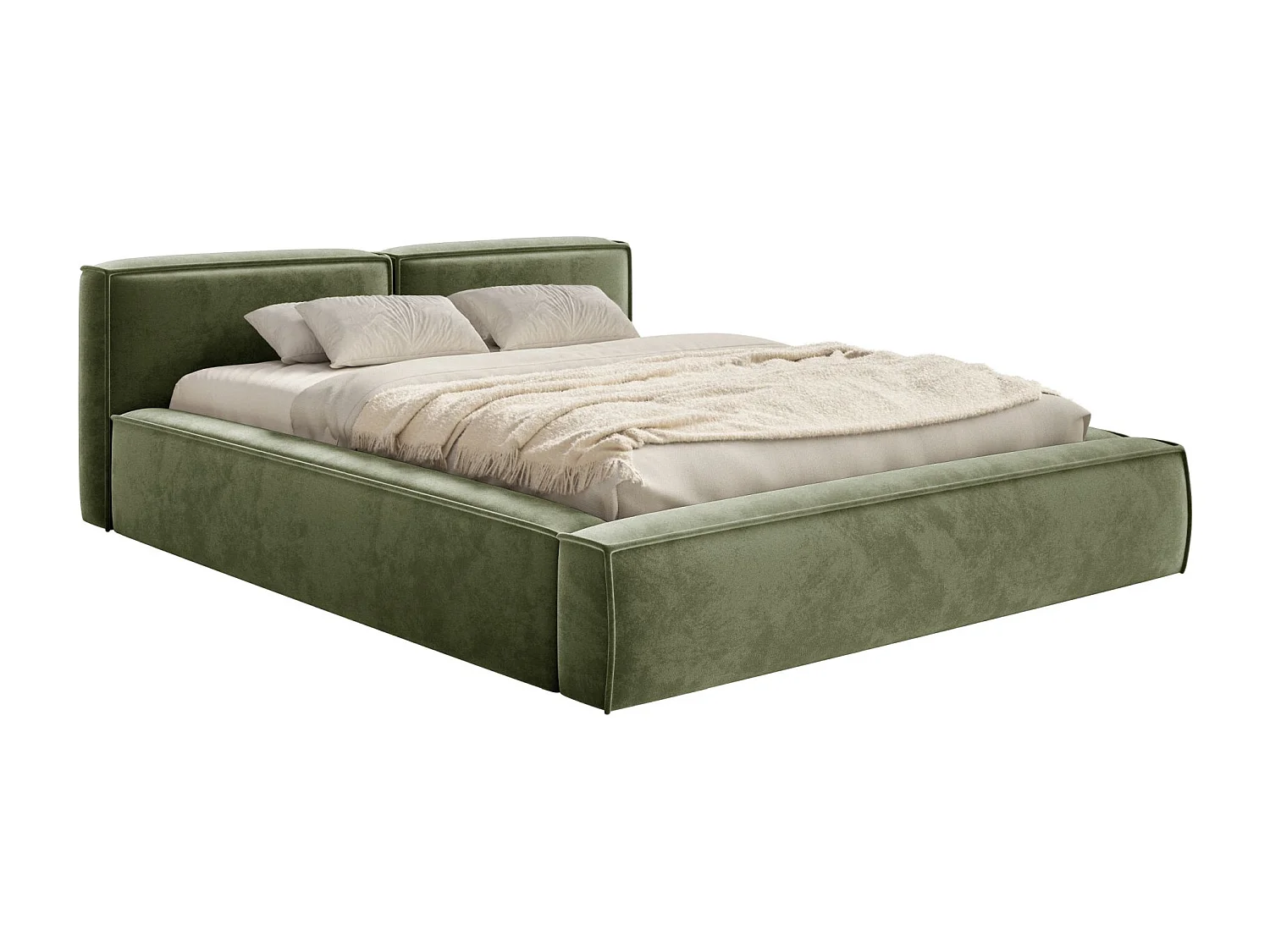 Opbergbed 160x200 cm – met lattenbodem – velours – olijfgroen – TILVES SLIM