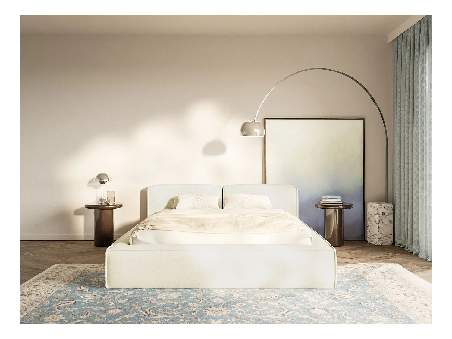 Polsterbett 160x200 mit Bettkasten – Lattenrost – Chenille – creme – TILVES SLIM