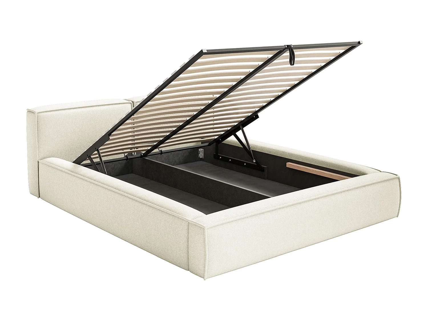 Lit coffre 160x200 avec coffre – sommier à lattes – chenille – crème – TILVES SLIM