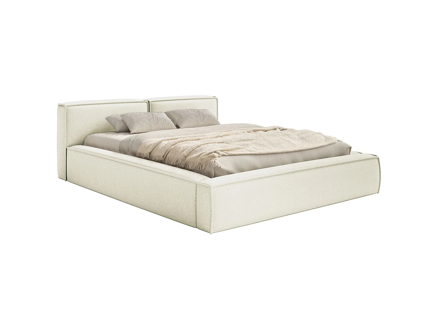 Opbergbed 160x200 cm – met lattenbodem – chenille – crème – TILVES SLIM