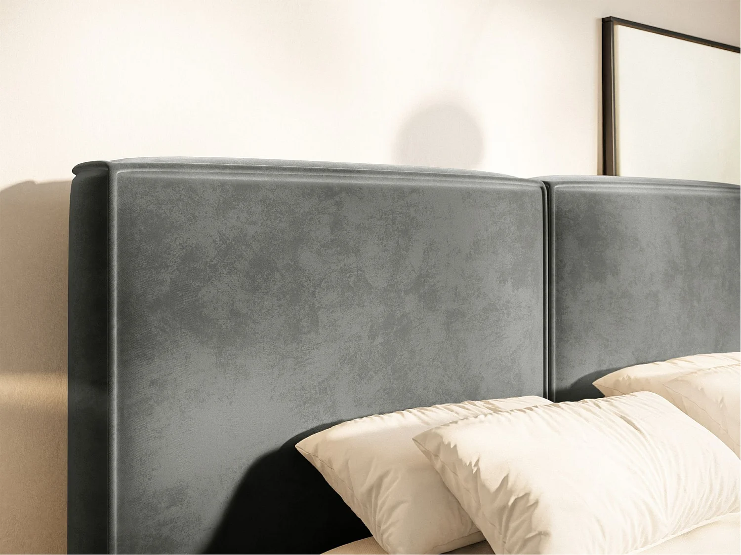 Lit tapissé 160x200 avec coffre – sommier à lattes – velours – gris – TILVES