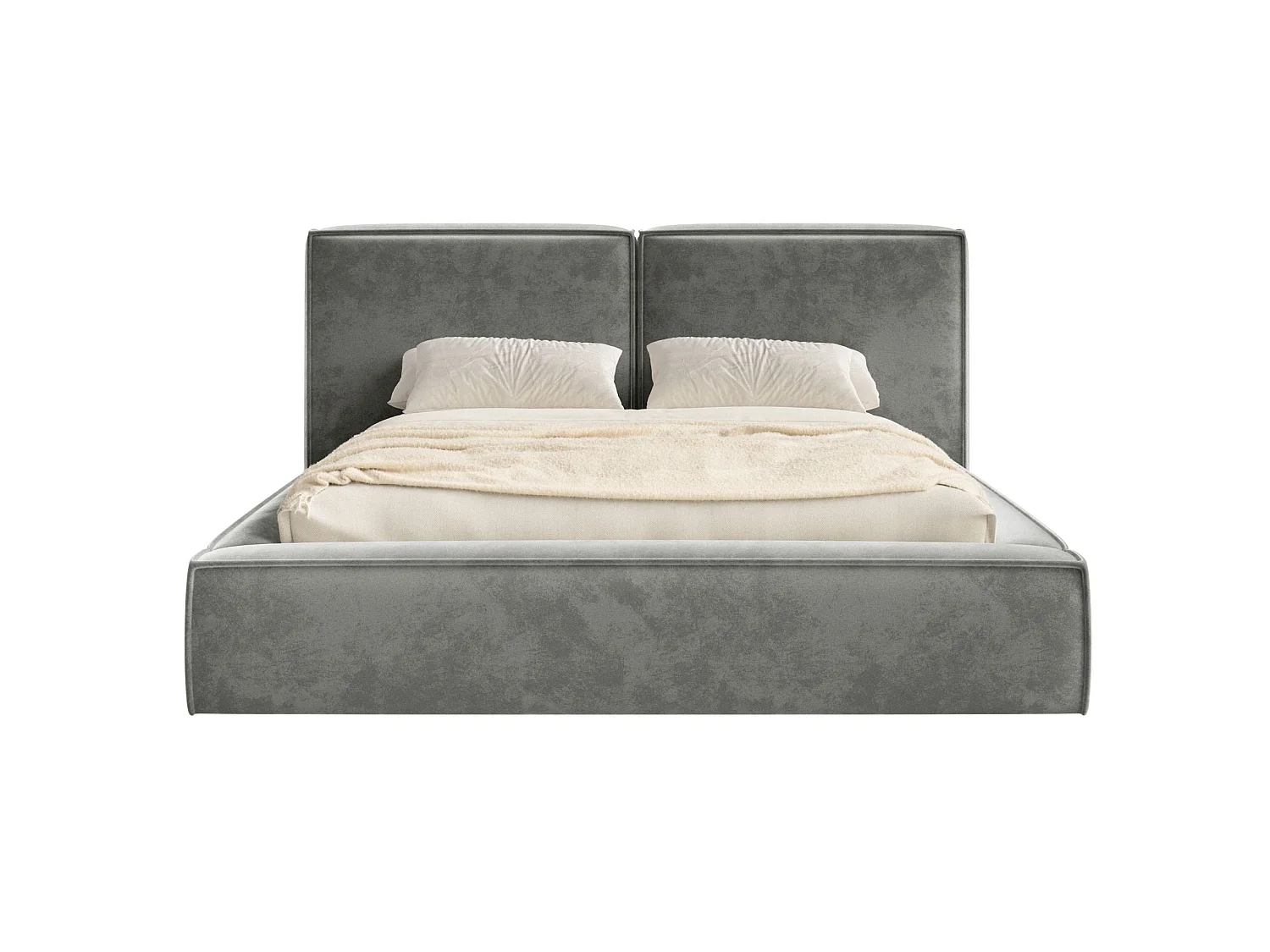 Lit tapissé 160x200 avec coffre – sommier à lattes – velours – gris – TILVES