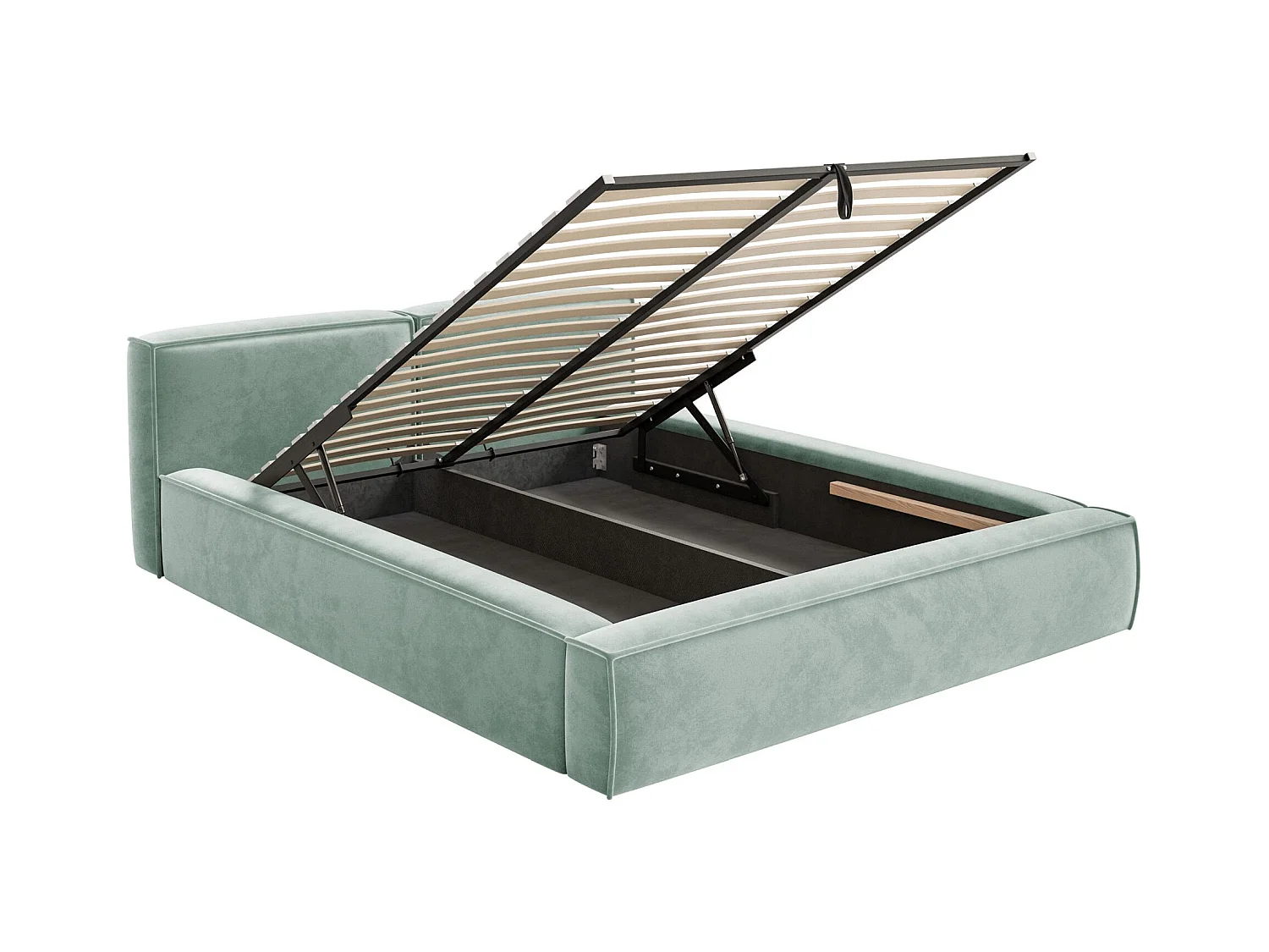 Polsterbett 140x200 mit Bettkasten – Lattenrost – Velours – salbeigrün – TILVES SLIM