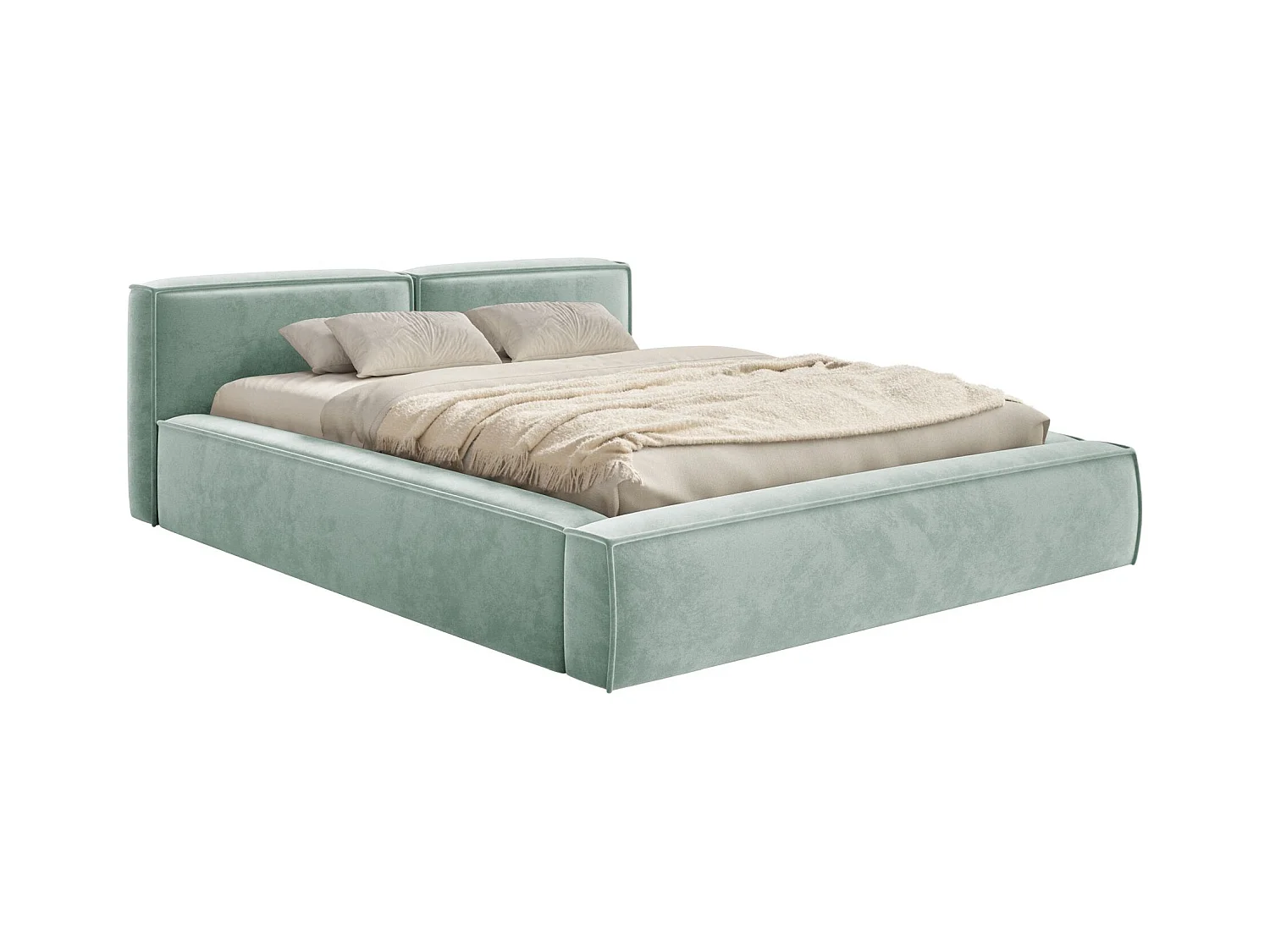 Polsterbett 140x200 mit Bettkasten – Lattenrost – Velours – salbeigrün – TILVES SLIM