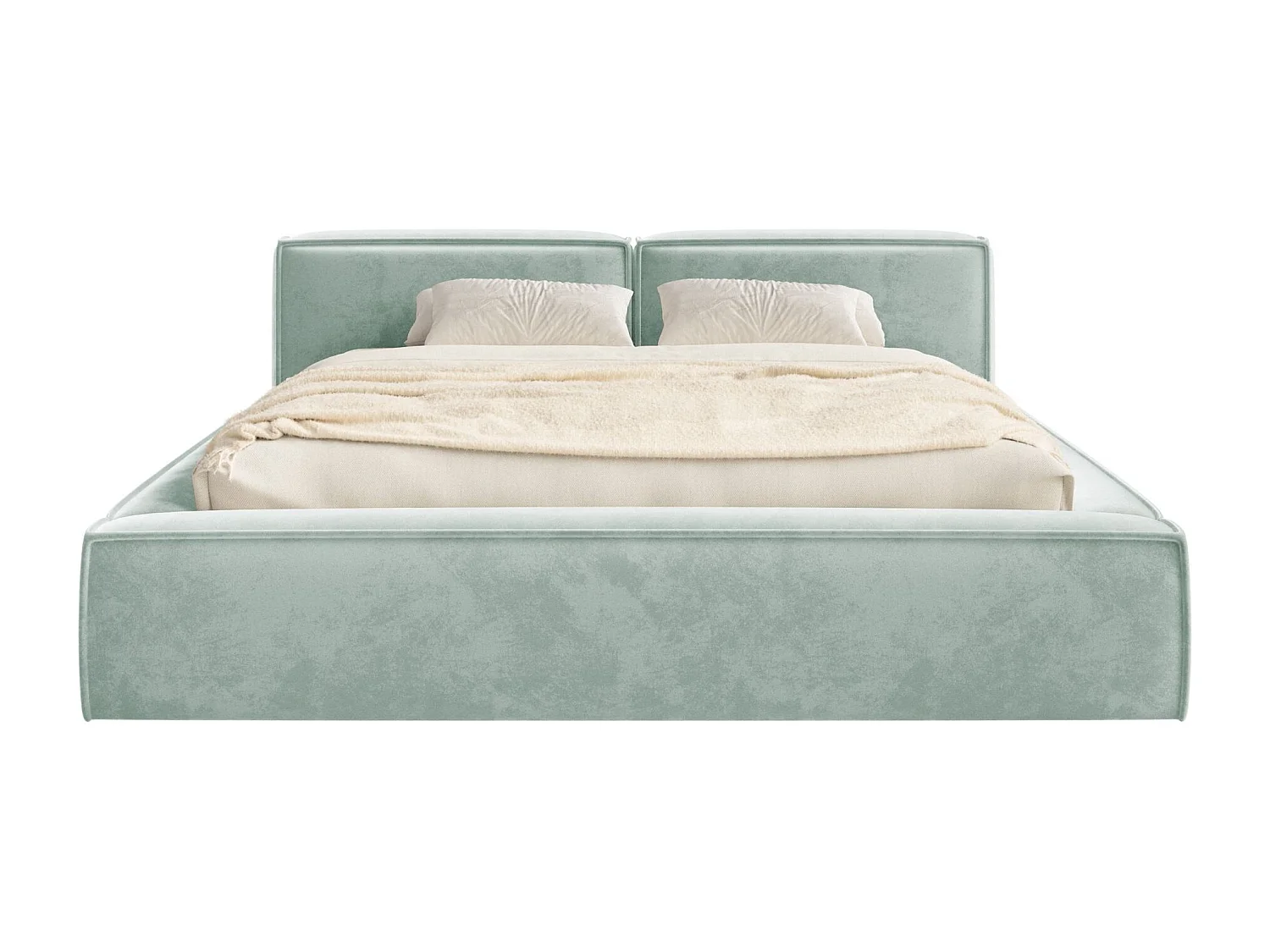 Lit coffre 140x200 avec coffre – sommier à lattes – velours – vert sauge – TILVES SLIM