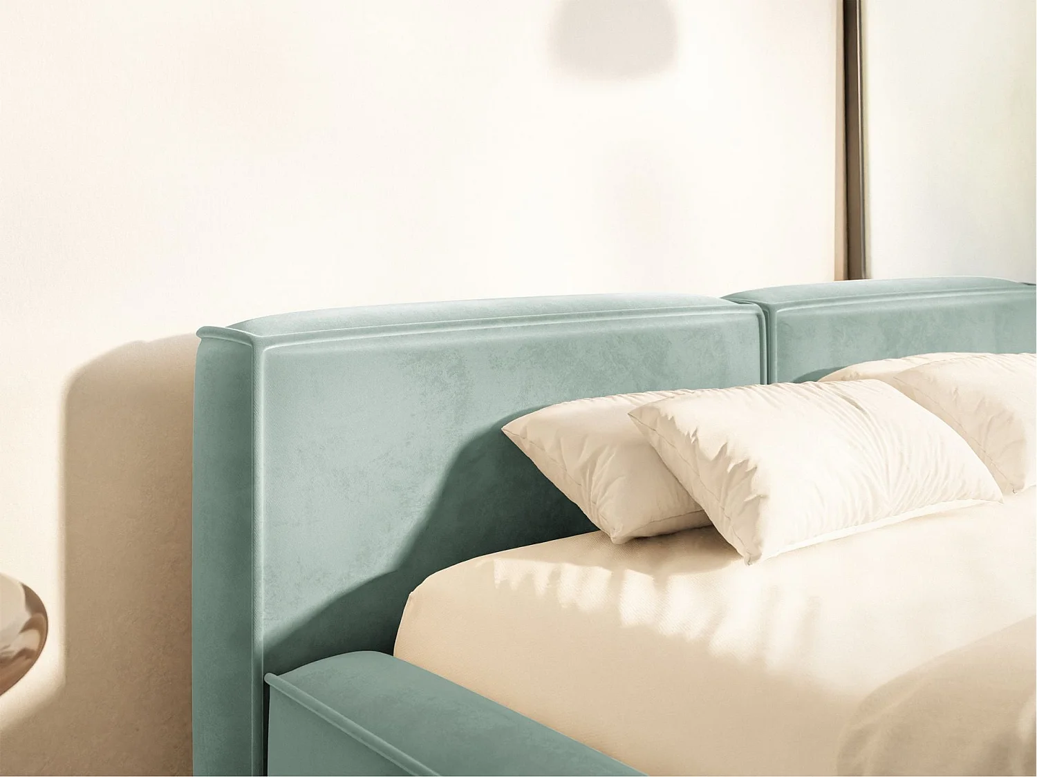Lit coffre 140x200 avec coffre – sommier à lattes – velours – vert sauge – TILVES SLIM