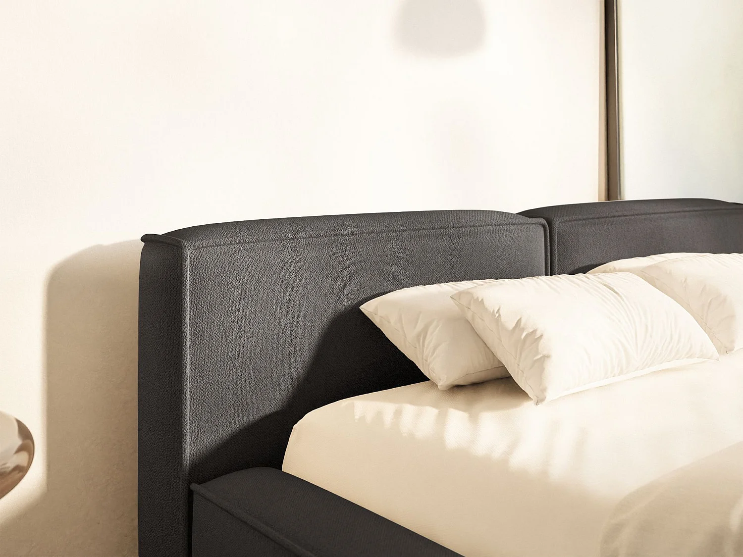 Lit coffre 160x200 avec coffre – sommier à lattes – chenille – gris graphite – TILVES SLIM