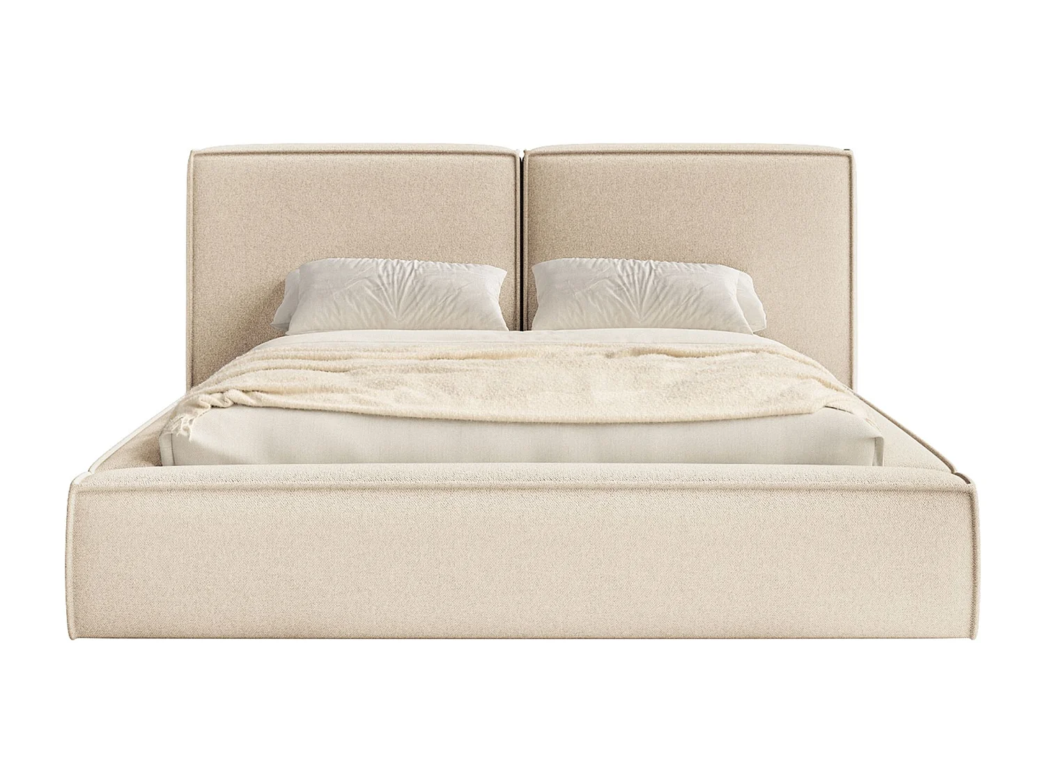 Lit tapissé 140x200 avec coffre – sommier à lattes – chenille – beige clair – TILVES