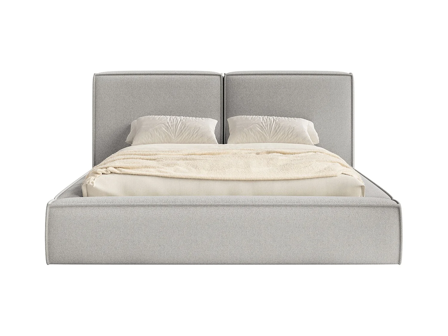 Lit tapissé 200x200 avec coffre – sommier à lattes – chenille – gris clair – TILVES