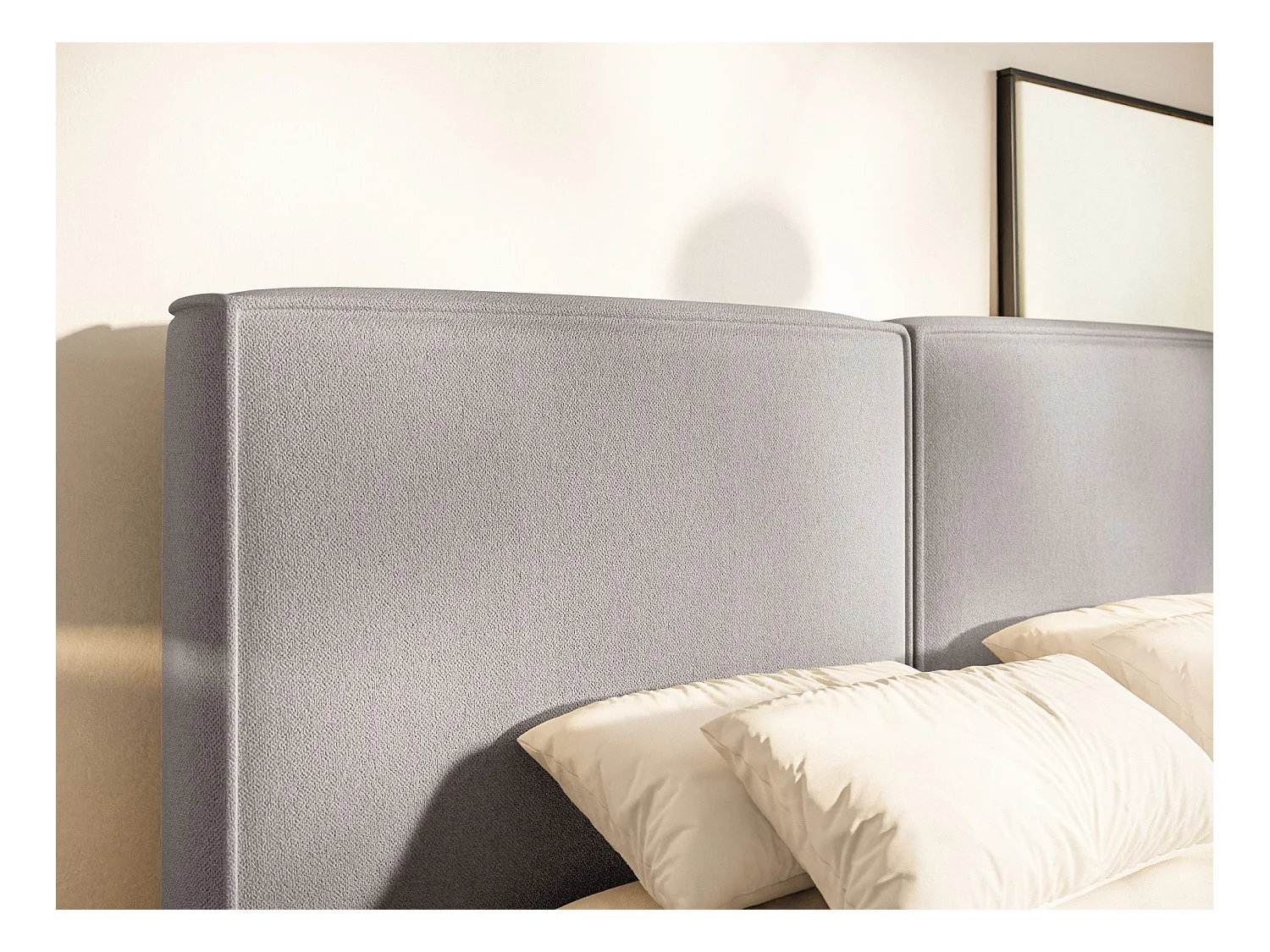 Lit tapissé 200x200 avec coffre – sommier à lattes – chenille – gris clair – TILVES