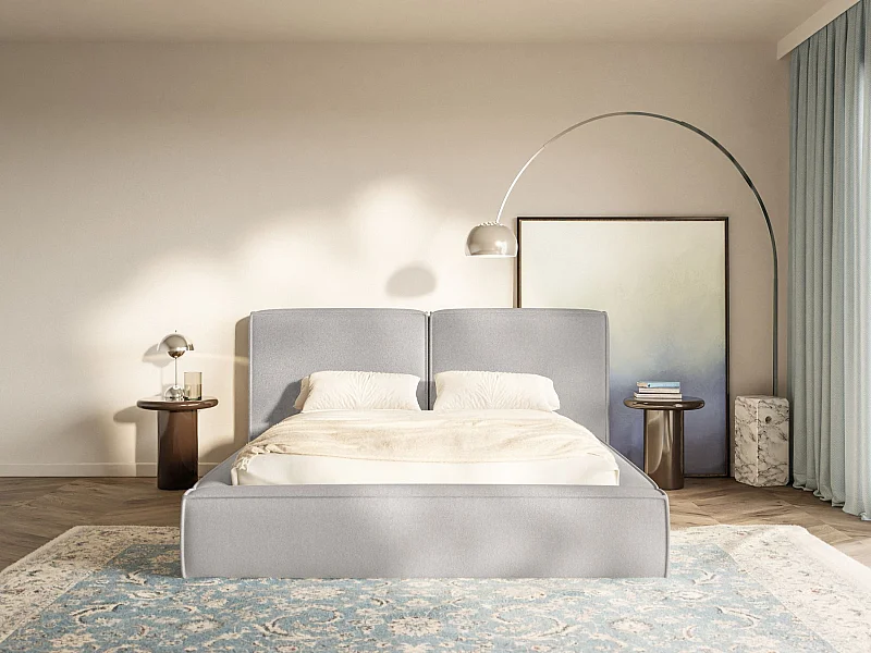 Gestoffeerd bed 200x200 – opbergruimte – lattenbodem – chenille – lichtgrijs – TILVES