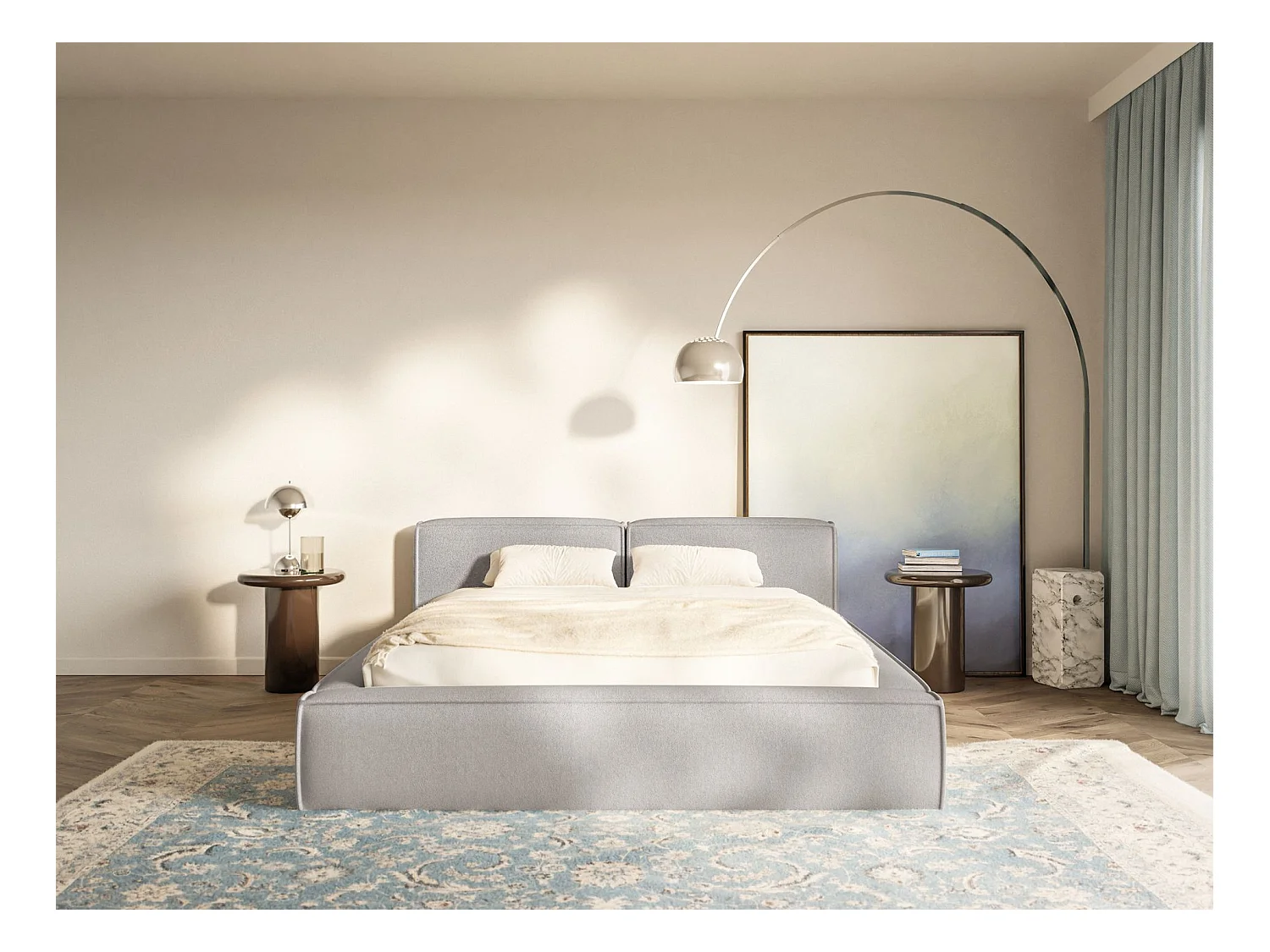 Polsterbett 200x200 mit Bettkasten – Lattenrost – Chenille – hellgrau – TILVES SLIM