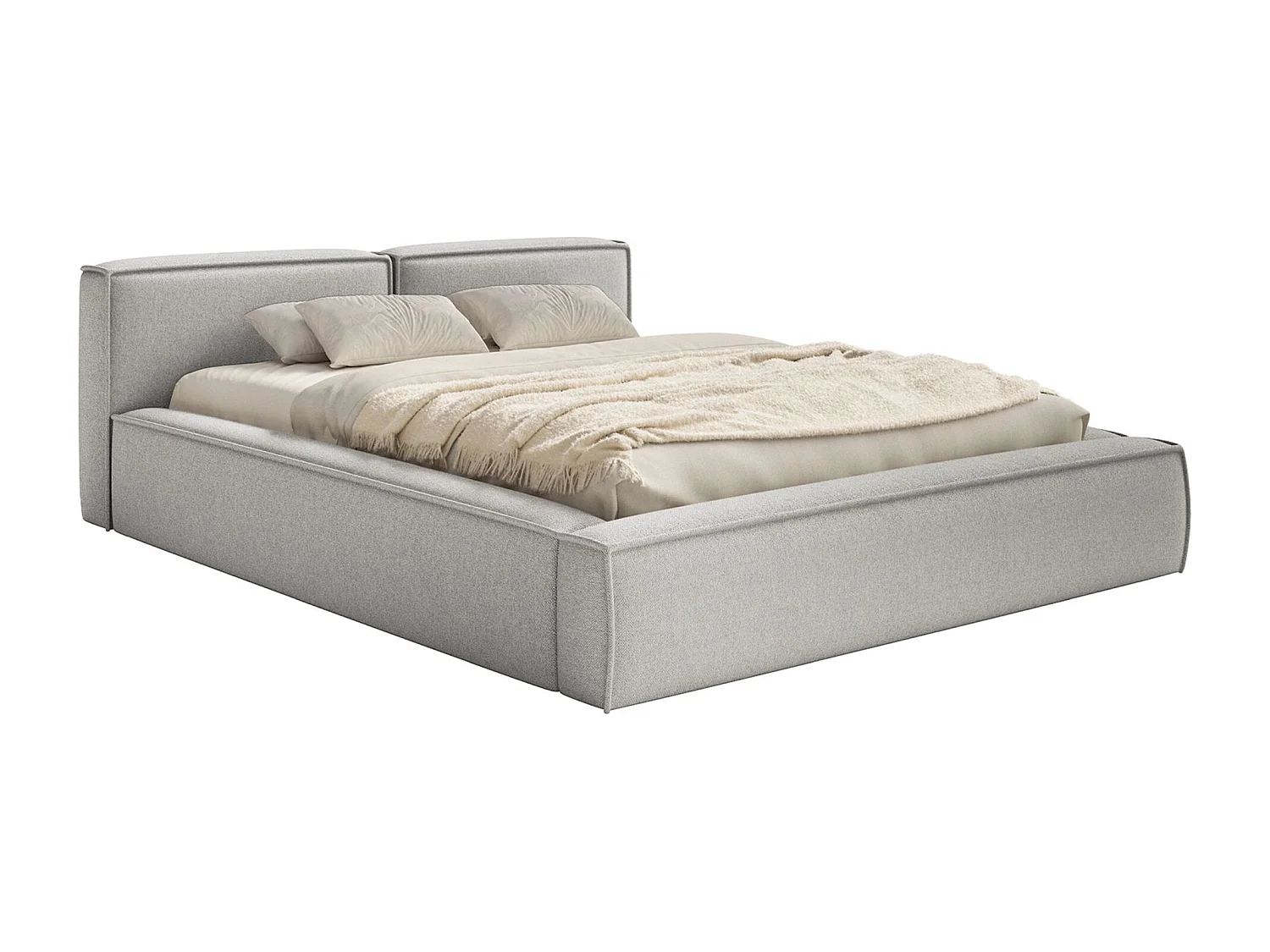 Opbergbed 200x200 cm – met lattenbodem – chenille – lichtgrijs – TILVES SLIM
