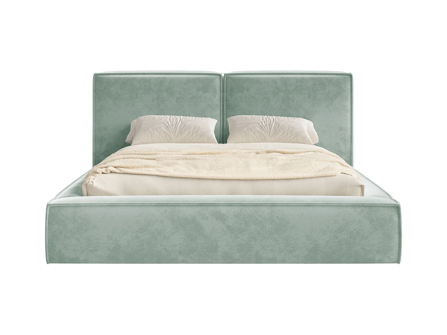 Polsterbett 200x200 mit Bettkasten – Lattenrost – Velours – salbeigrün – TILVES