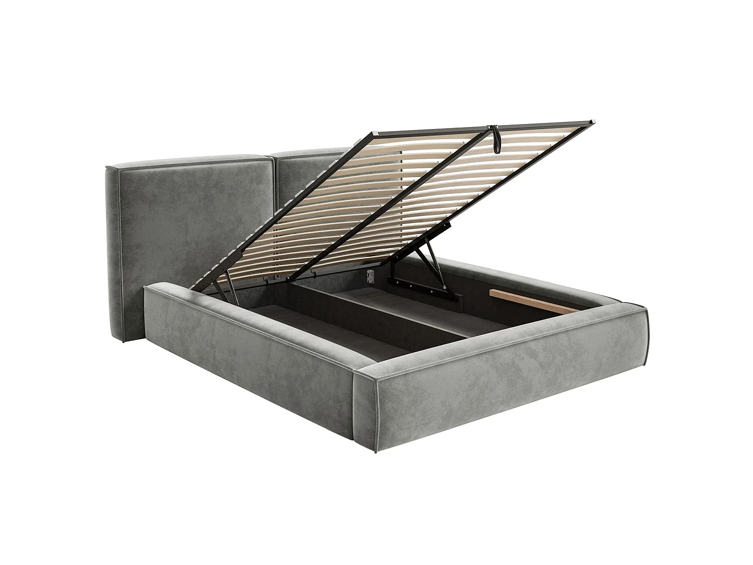Gestoffeerd bed 200x200 – opbergruimte – lattenbodem – velours – grijs – TILVES