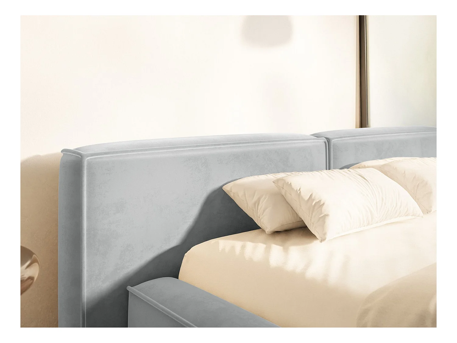 Polsterbett 200x200 mit Bettkasten – Lattenrost – Velours – hellgrau – TILVES LOW