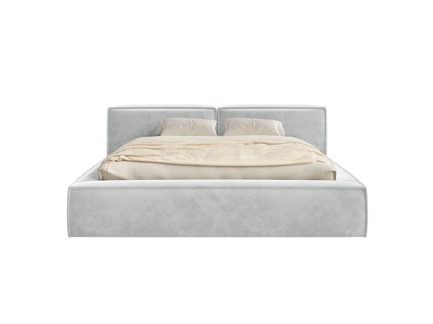 Lit coffre 200x200 avec coffre – sommier à lattes – velours – gris clair – TILVES LOW