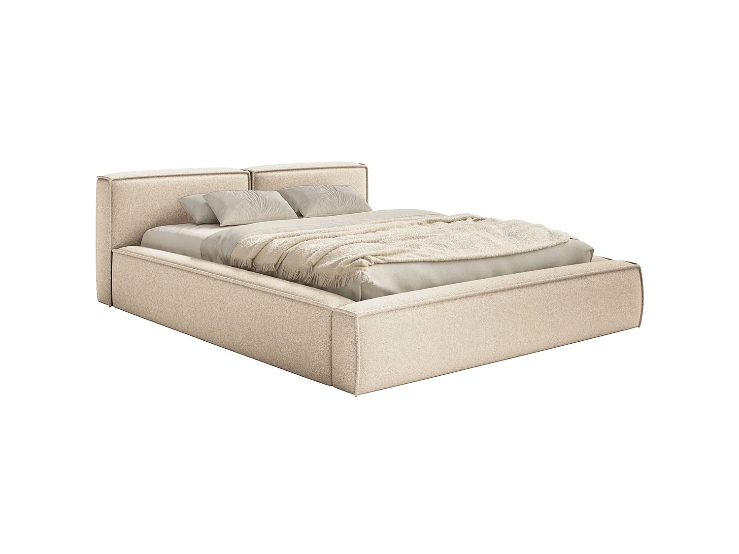 Opbergbed 180x200 cm – met lattenbodem – chenille – lichtbeige – TILVES SLIM