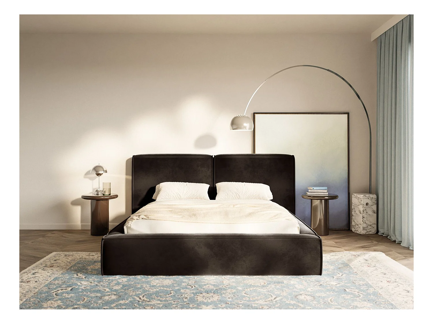 Polsterbett 160x200 mit Bettkasten – Lattenrost – Velours – braun – TILVES