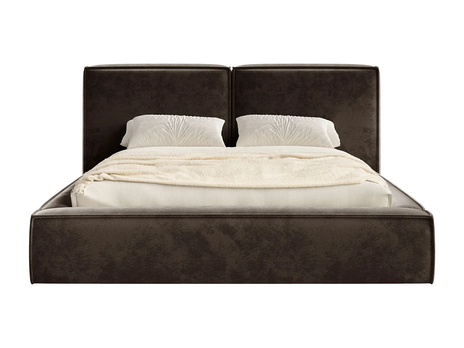 Lit tapissé 160x200 avec coffre – sommier à lattes – velours – brun – TILVES