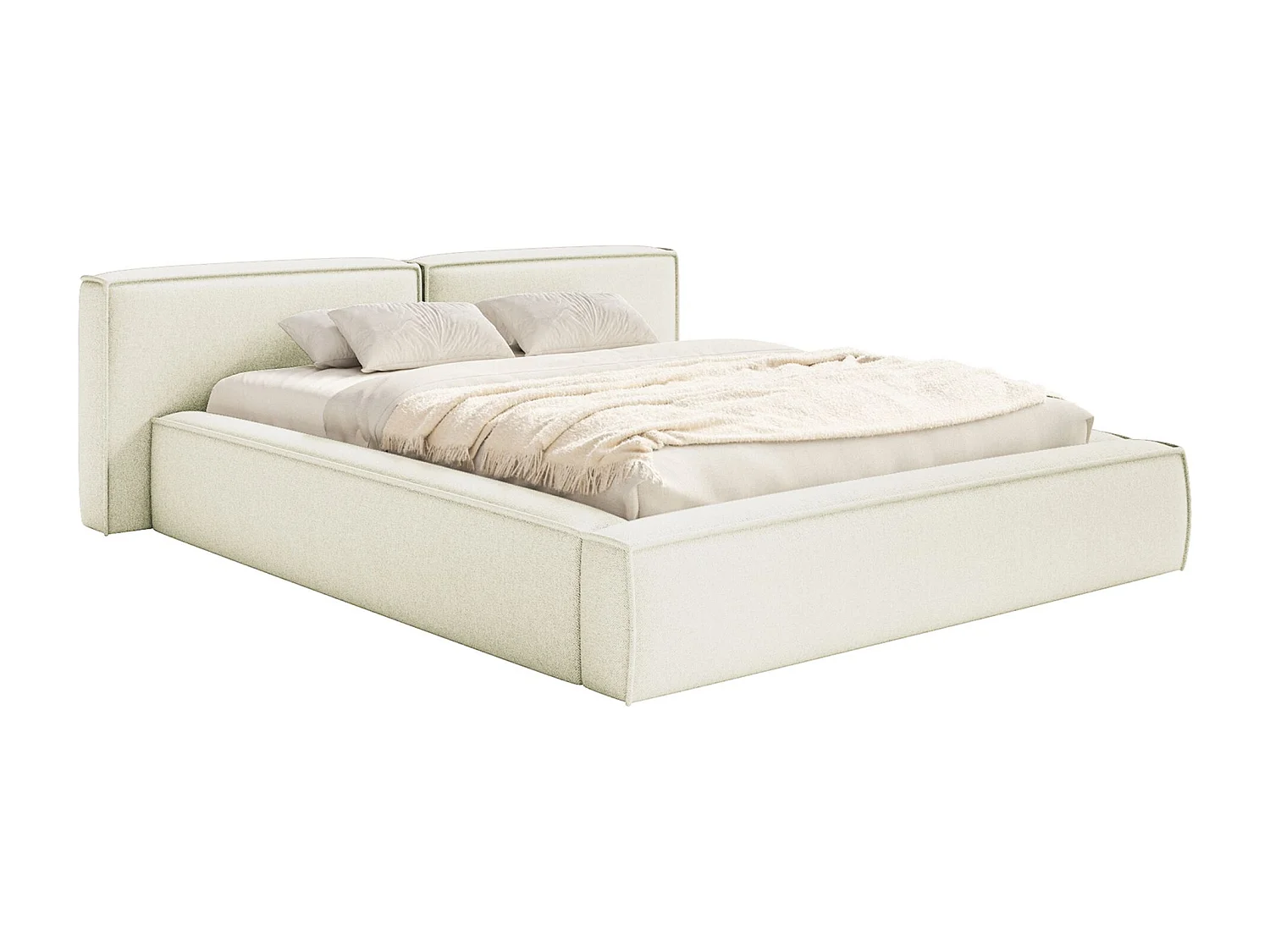 Lit coffre 160x200 avec coffre – sommier à lattes – chenille – crème – TILVES LOW