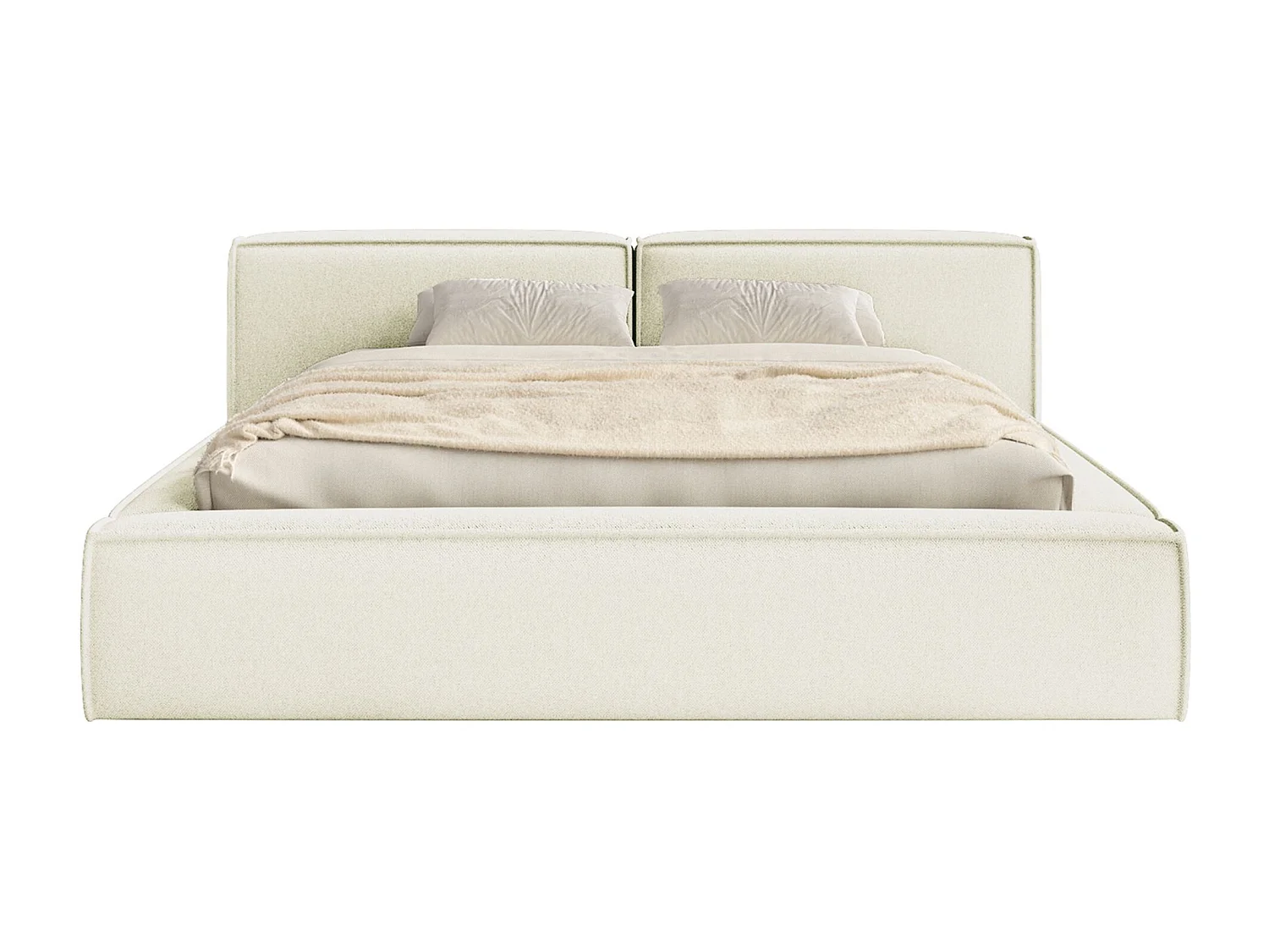 Lit coffre 160x200 avec coffre – sommier à lattes – chenille – crème – TILVES LOW