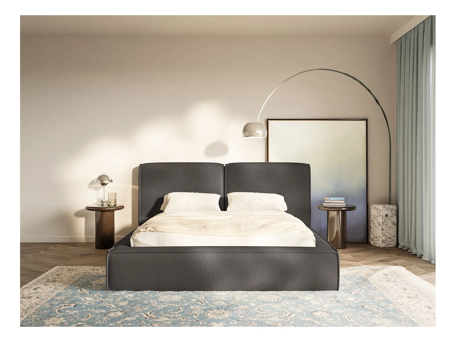 Polsterbett 160x200 mit Bettkasten – Lattenrost – Chenille – graphitgrau – TILVES