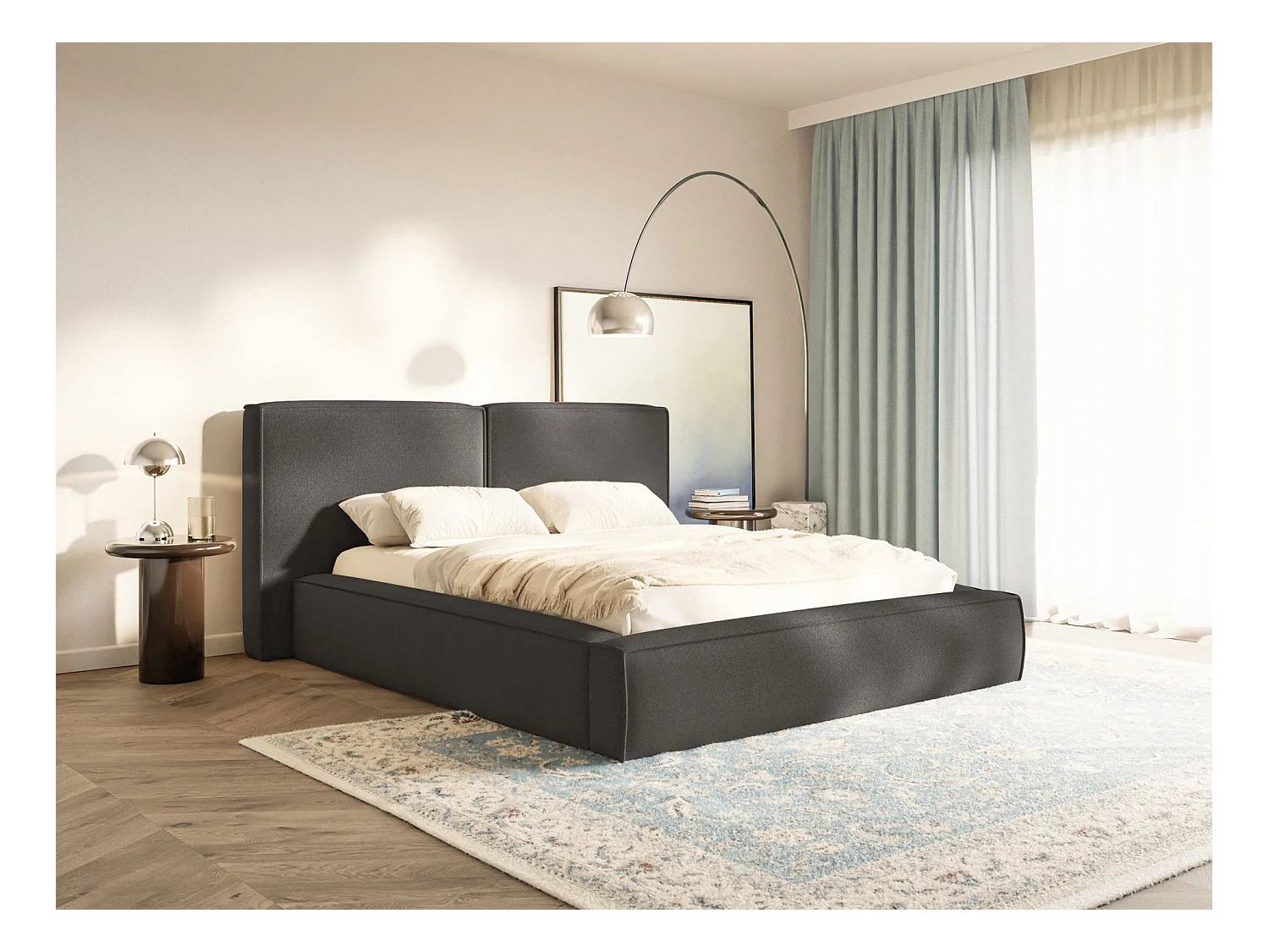 Polsterbett 160x200 mit Bettkasten – Lattenrost – Chenille – graphitgrau – TILVES