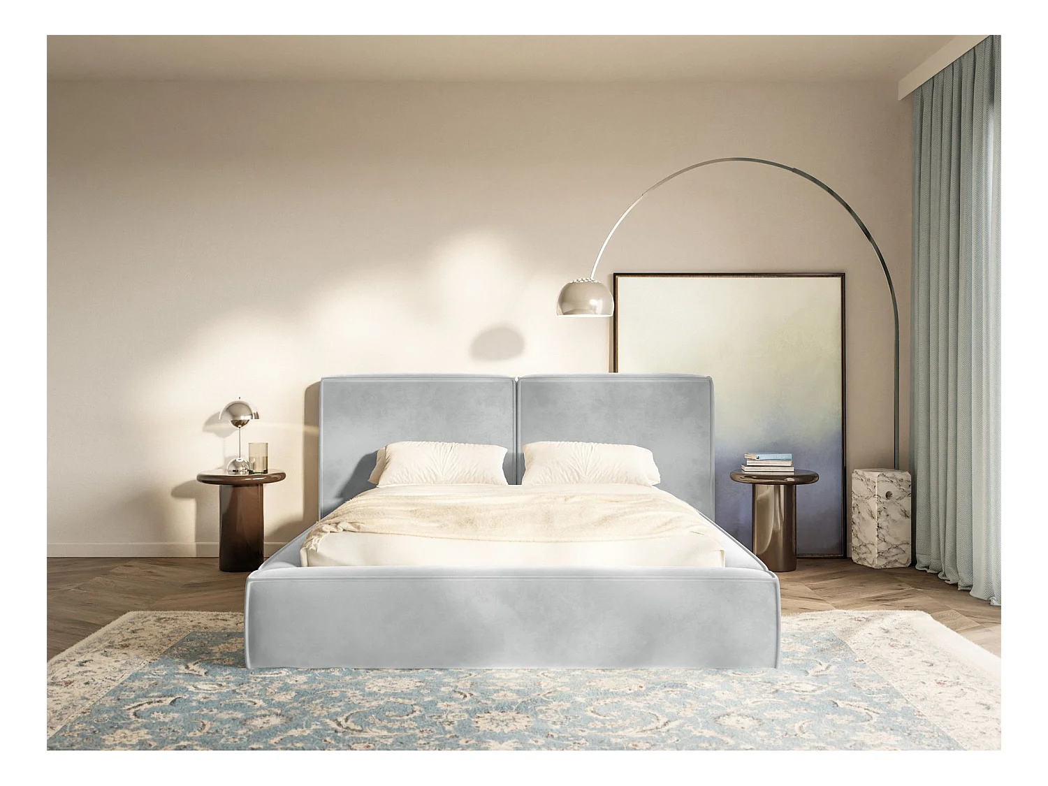 Polsterbett 160x200 mit Bettkasten – Lattenrost – Velours – hellgrau – TILVES