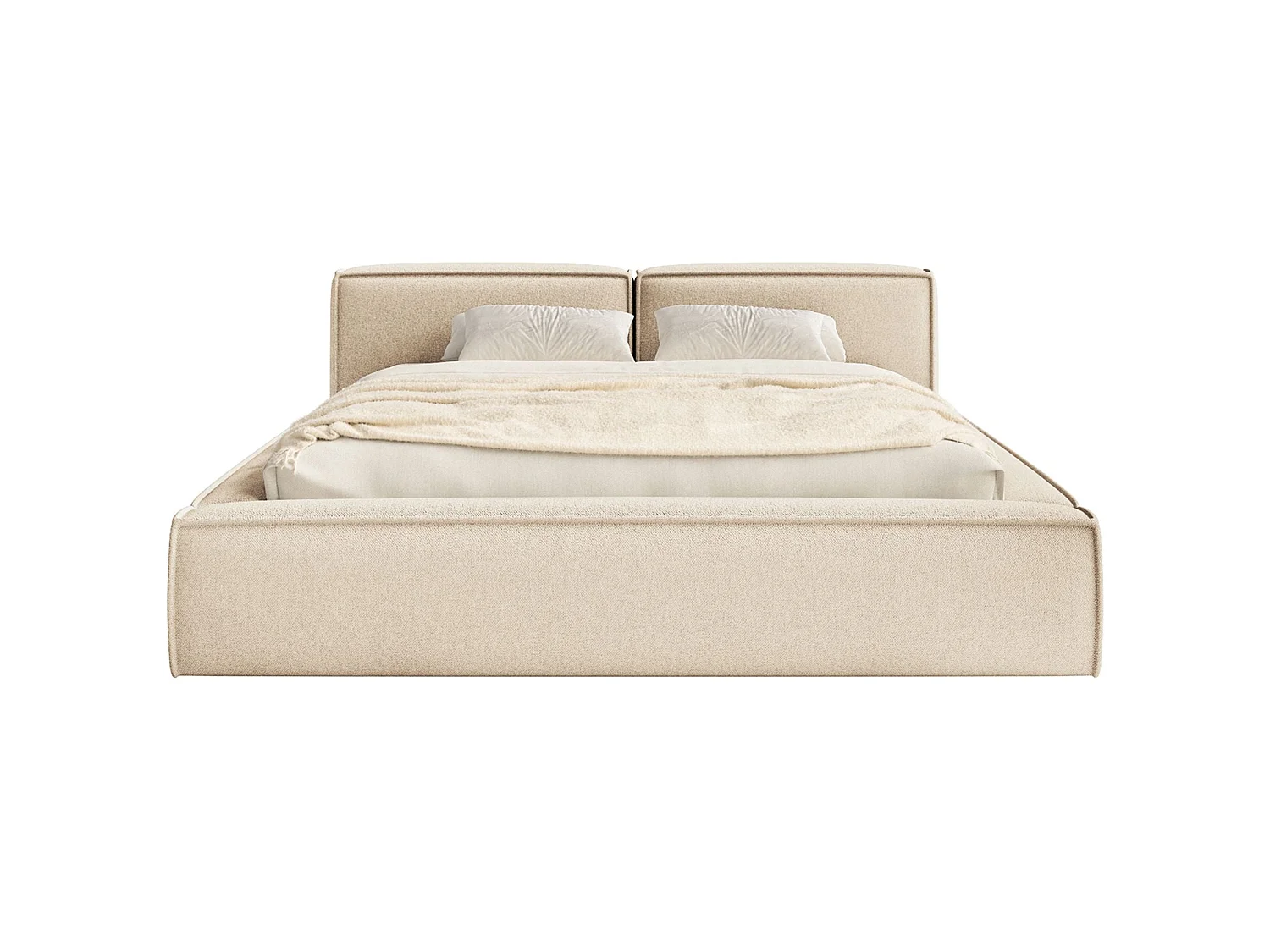 Opbergbed 140x200 cm – met lattenbodem – chenille – lichtbeige – TILVES SLIM
