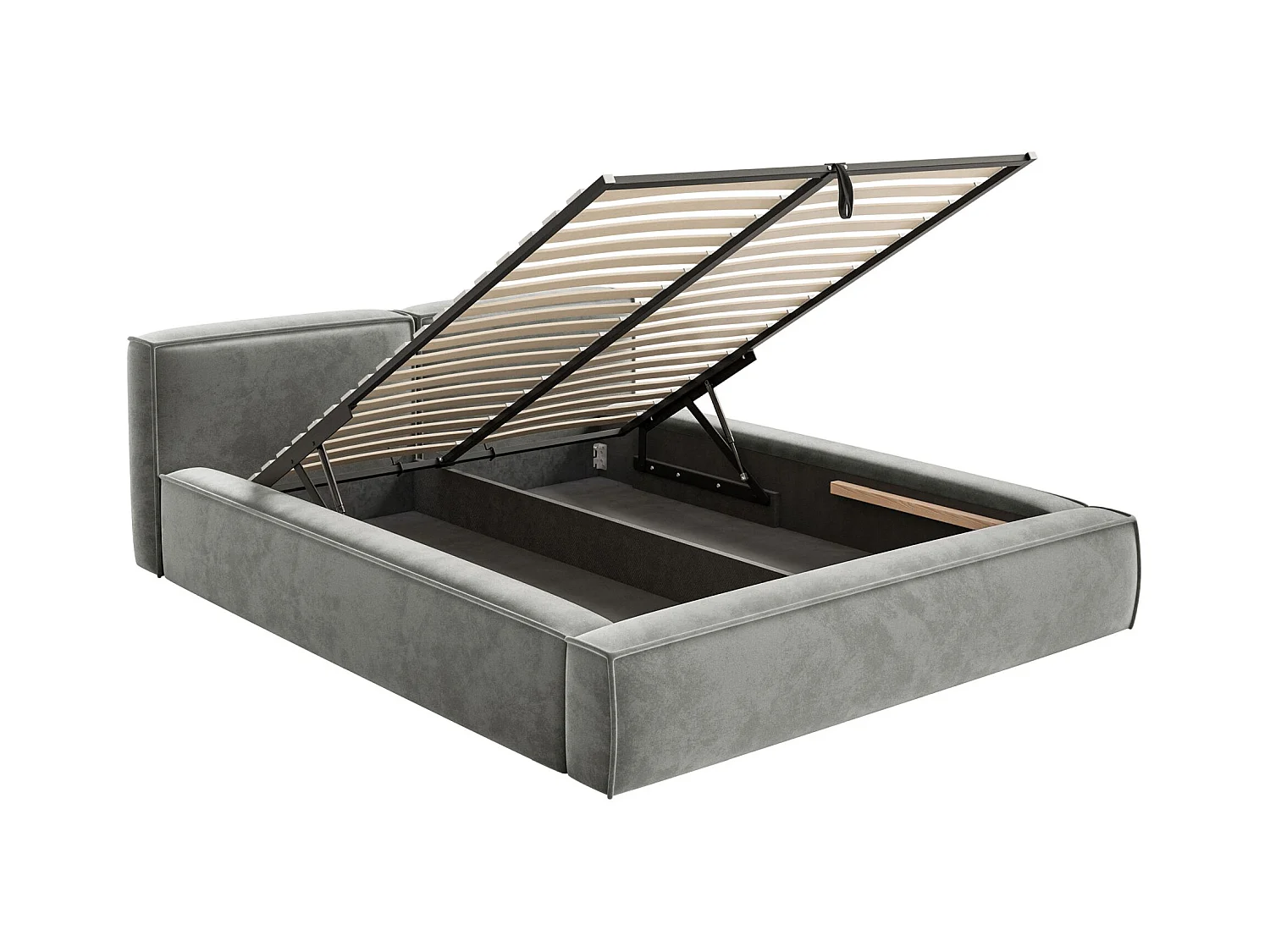 Polsterbett 200x200 mit Bettkasten – Lattenrost – Velours – grau – TILVES SLIM