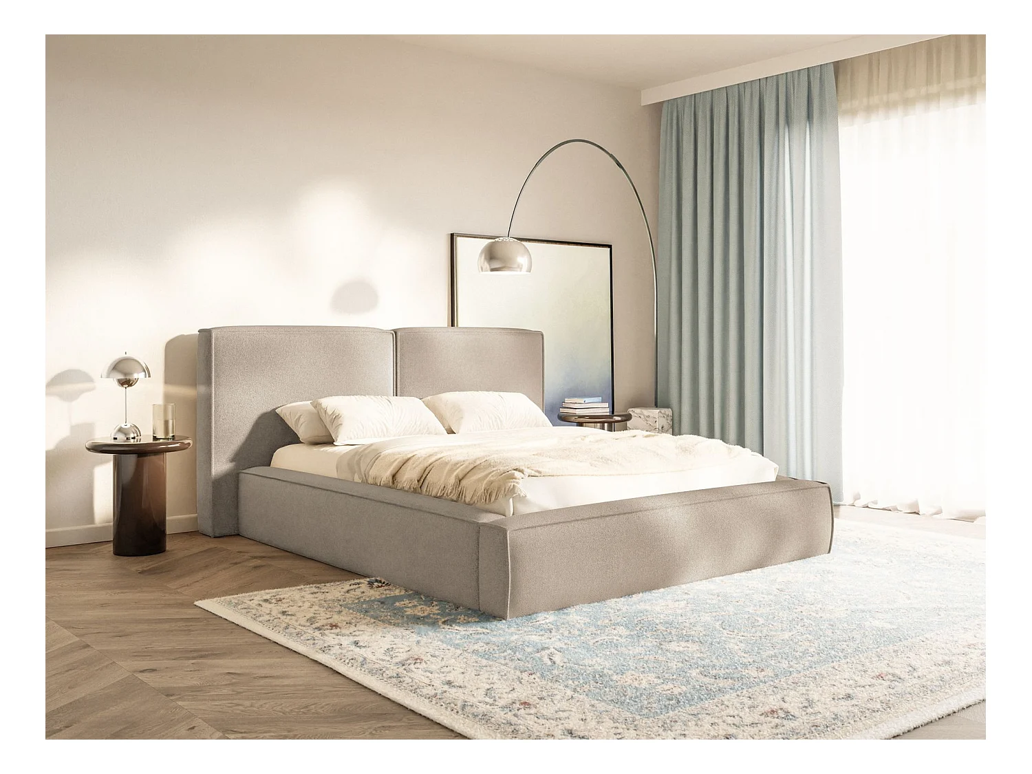 Polsterbett 180x200 mit Bettkasten – Lattenrost – Chenille – beige – TILVES