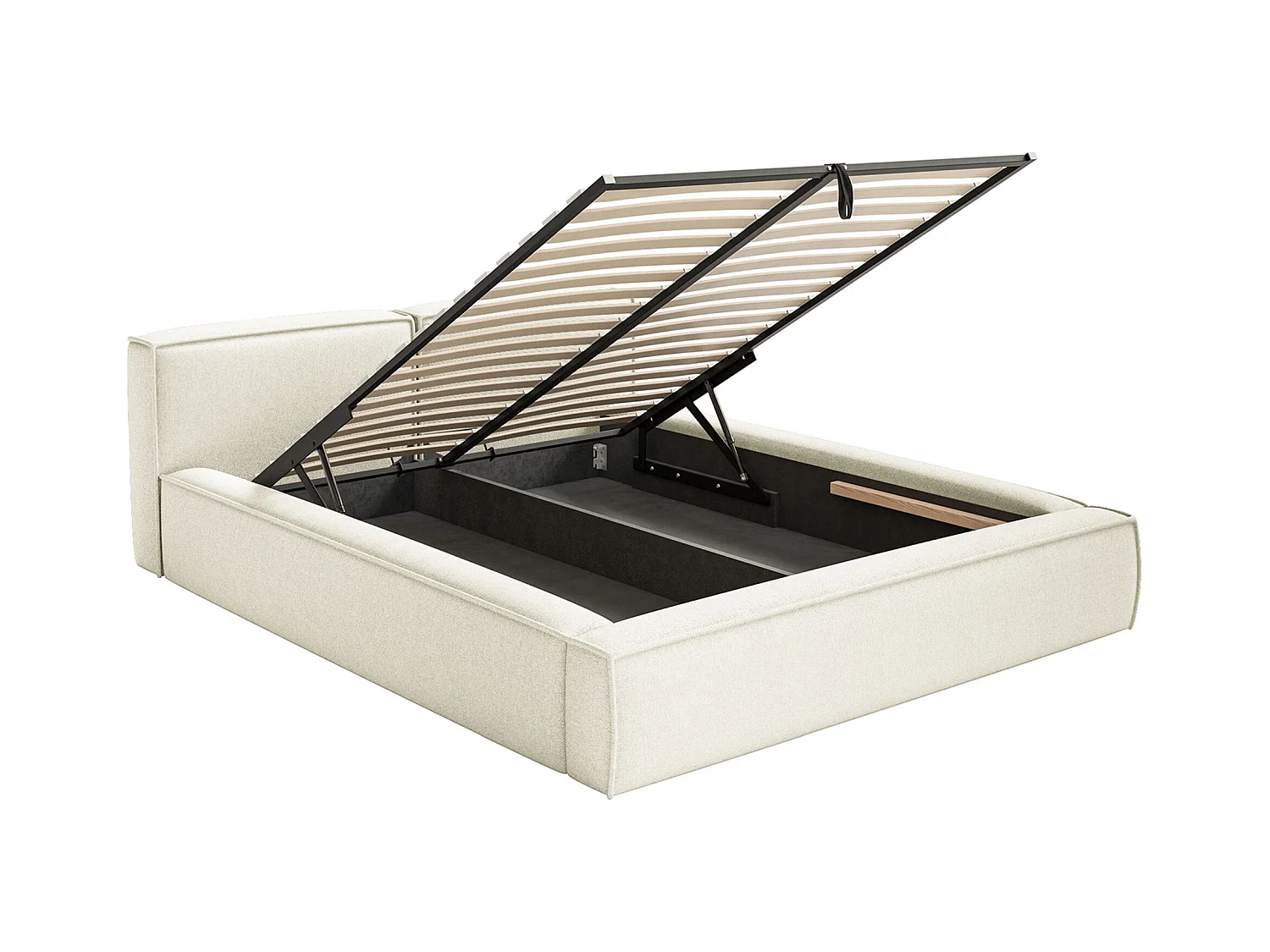 Polsterbett 140x200 mit Bettkasten – Lattenrost – Chenille – creme – TILVES SLIM