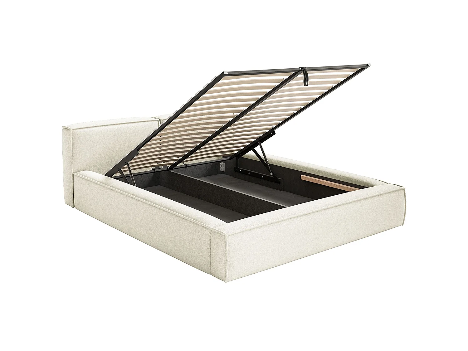 Opbergbed 140x200 cm – met lattenbodem – chenille – crème – TILVES SLIM