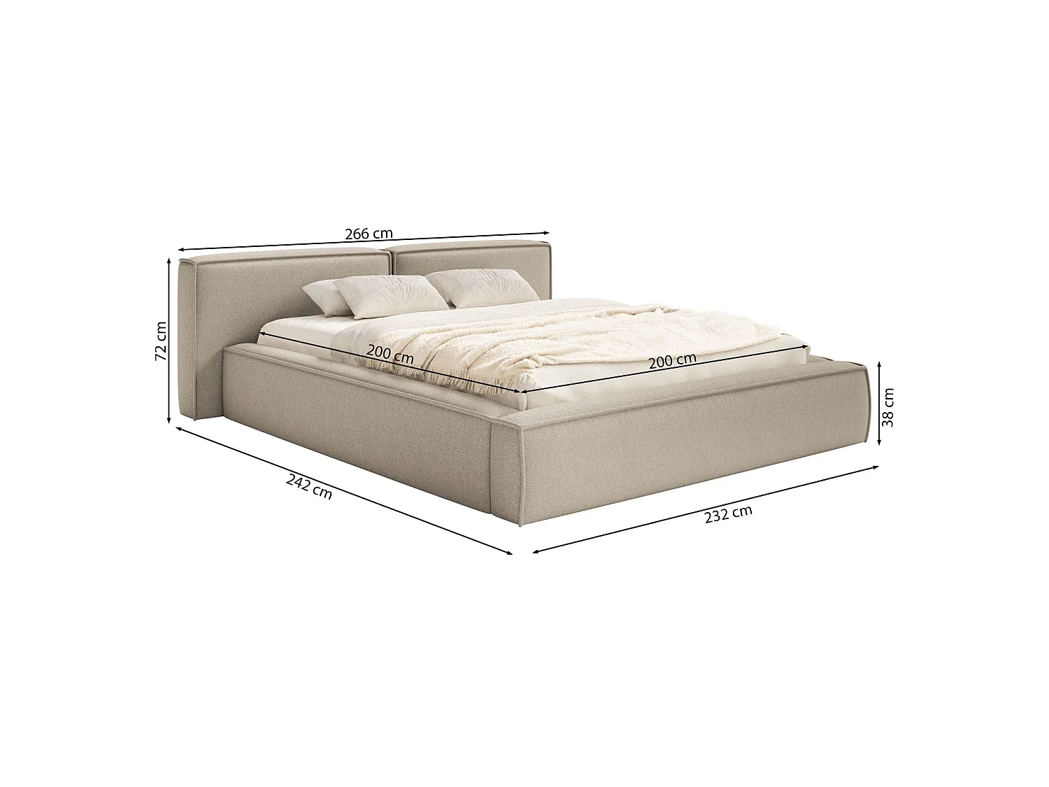 Opbergbed 200x200 cm – met lattenbodem – chenille – beige – TILVES LOW