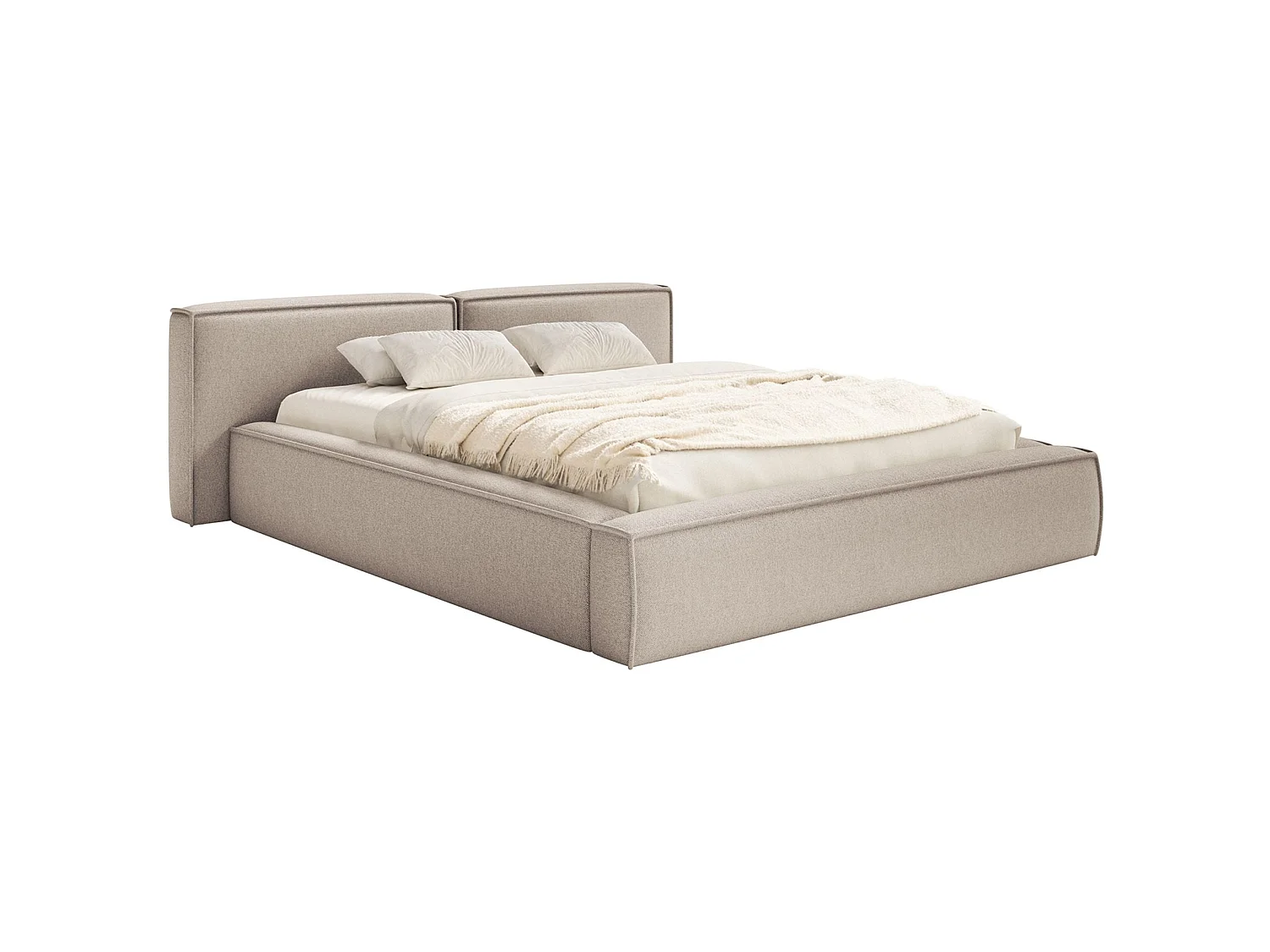 Opbergbed 200x200 cm – met lattenbodem – chenille – beige – TILVES LOW