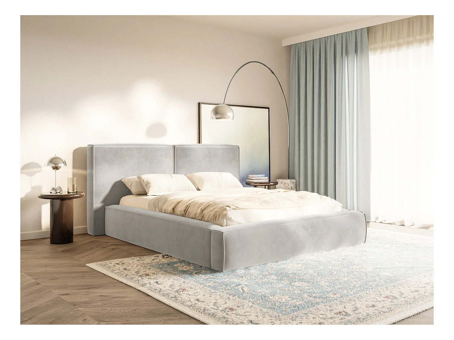 Polsterbett 200x200 mit Bettkasten – Lattenrost – Velours – greige – TILVES