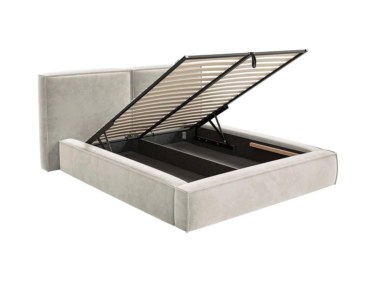 Polsterbett 200x200 mit Bettkasten – Lattenrost – Velours – greige – TILVES