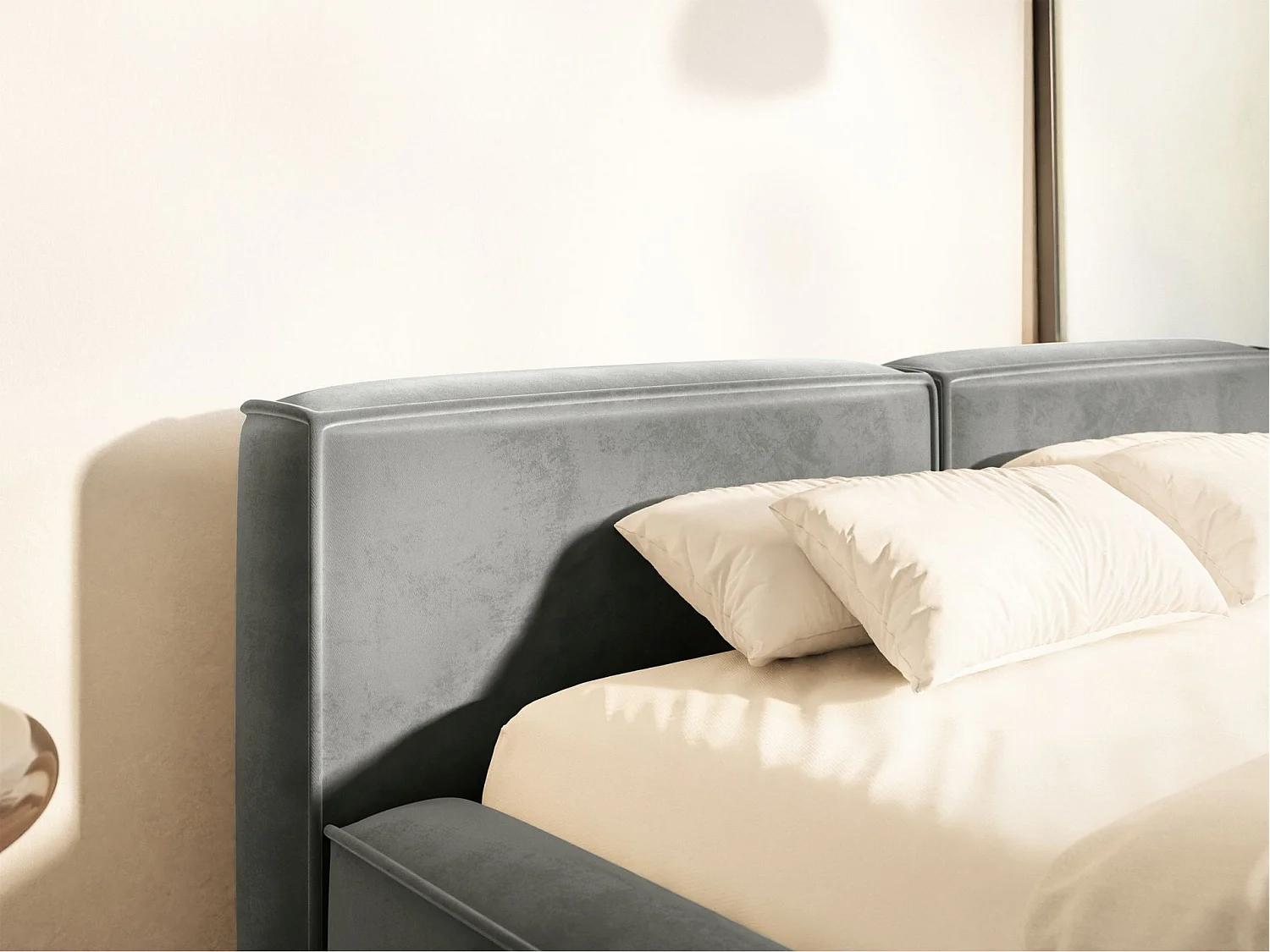 Lit coffre 160x200 avec coffre – sommier à lattes – velours – gris – TILVES SLIM