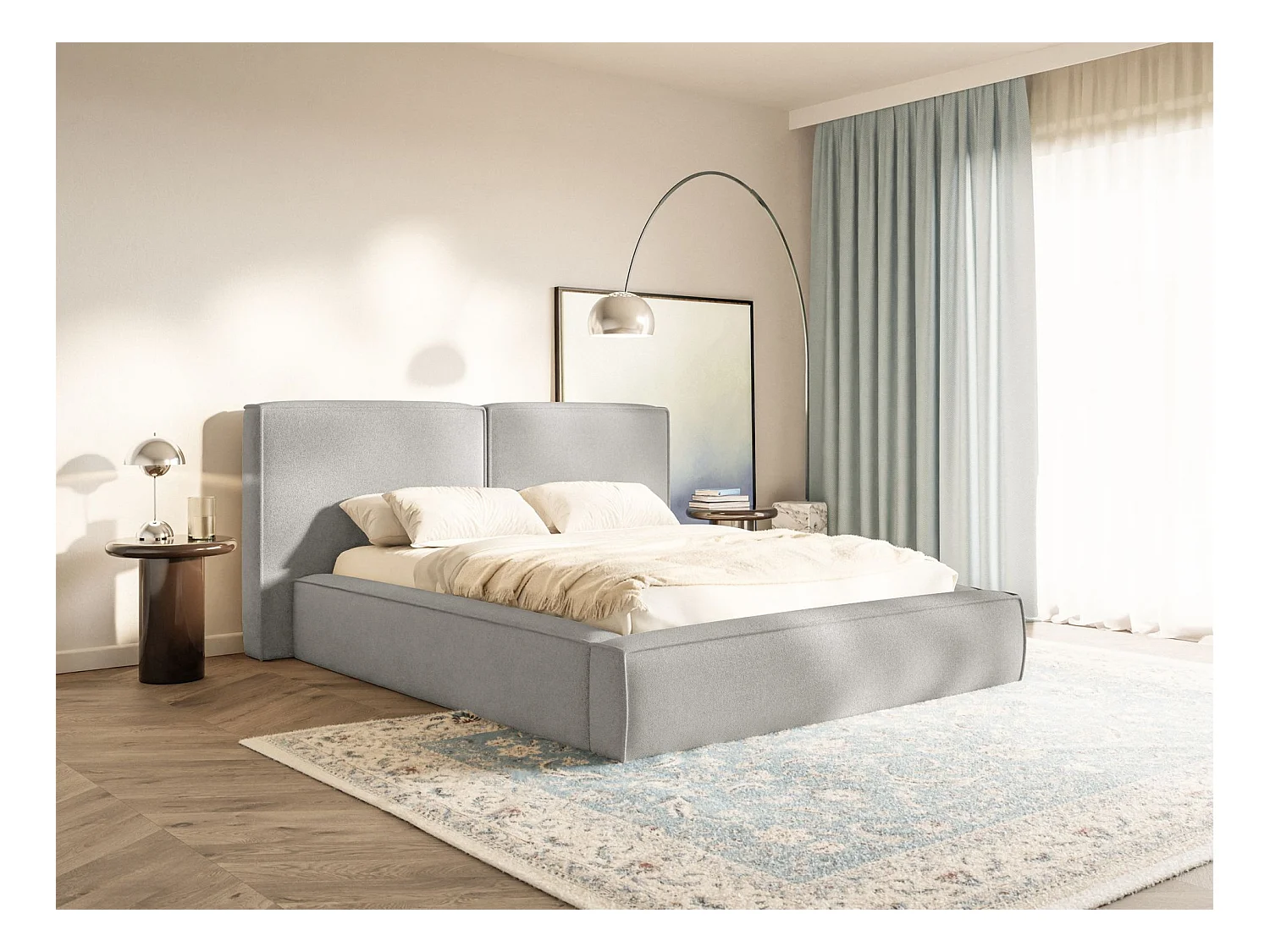 Polsterbett 180x200 mit Bettkasten – Lattenrost – Chenille – hellgrau – TILVES