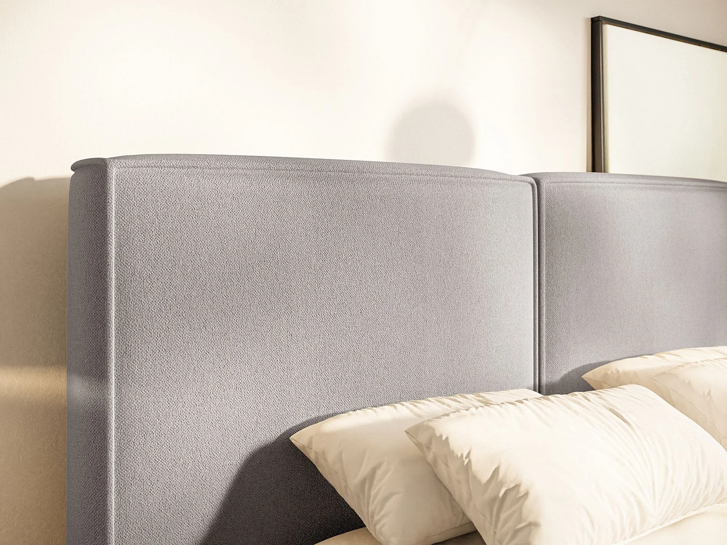 Lit tapissé 180x200 avec coffre – sommier à lattes – chenille – gris clair – TILVES