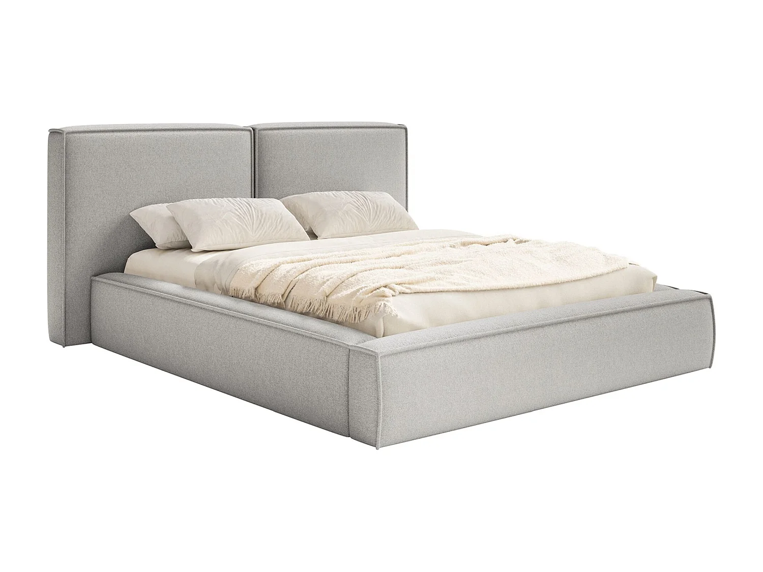 Lit tapissé 180x200 avec coffre – sommier à lattes – chenille – gris clair – TILVES